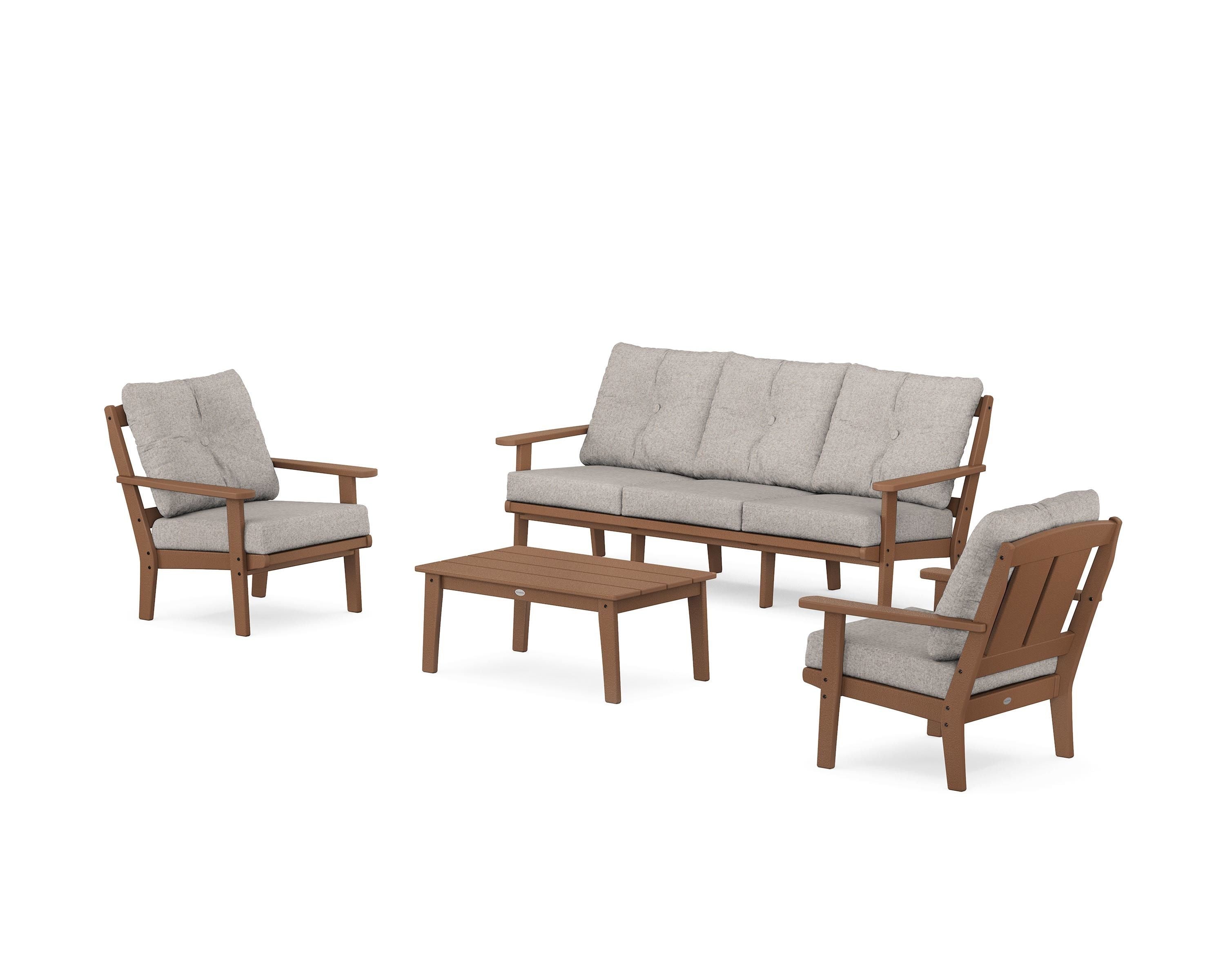 POLYWOOD Mission 4-Piece Deep Seating Set with Sofa in Teak / Weathered Tweed