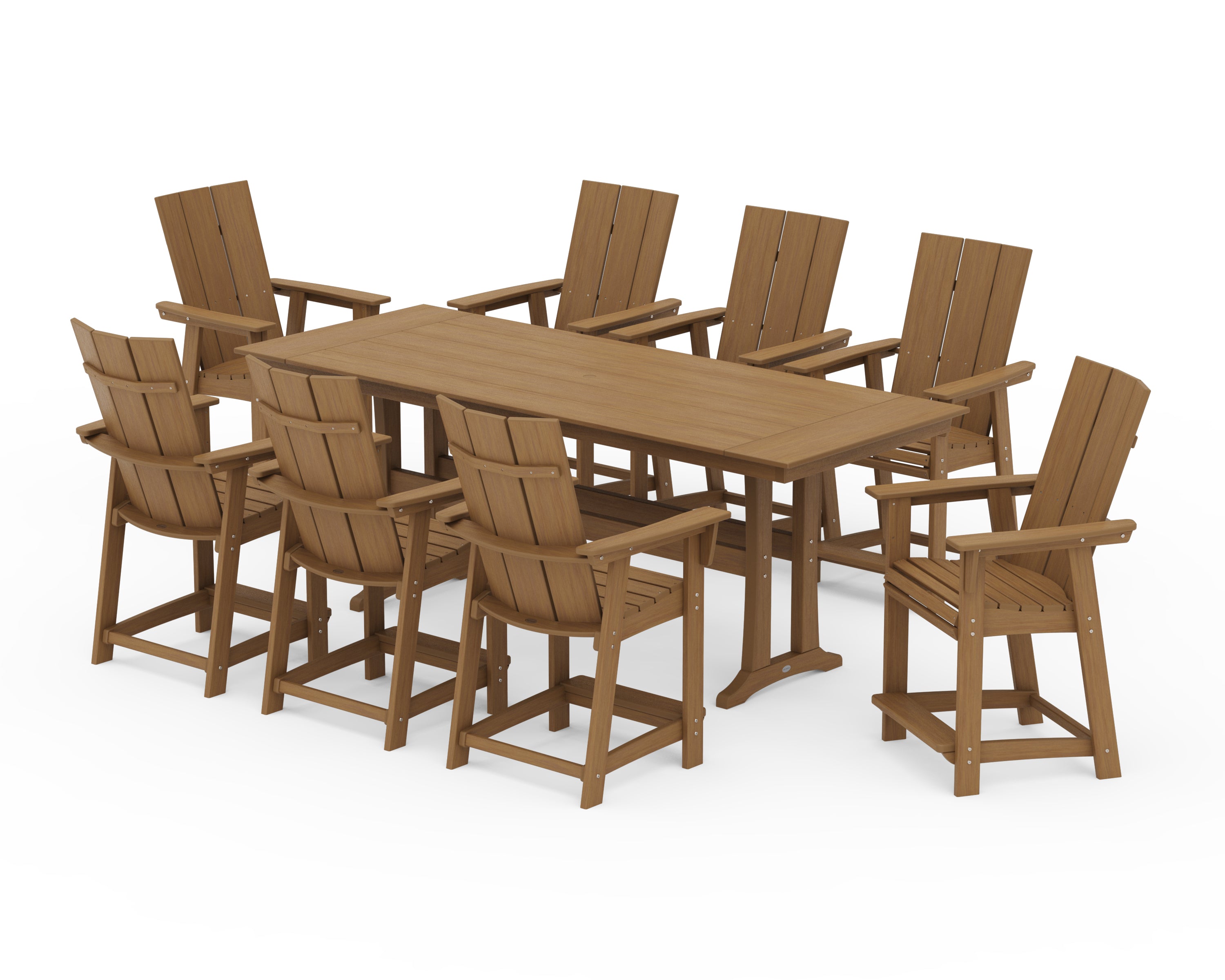 POLYWOOD Modern Curveback Adirondack 9-Piece Farmhouse Counter Set with Trestle Legs in Natural