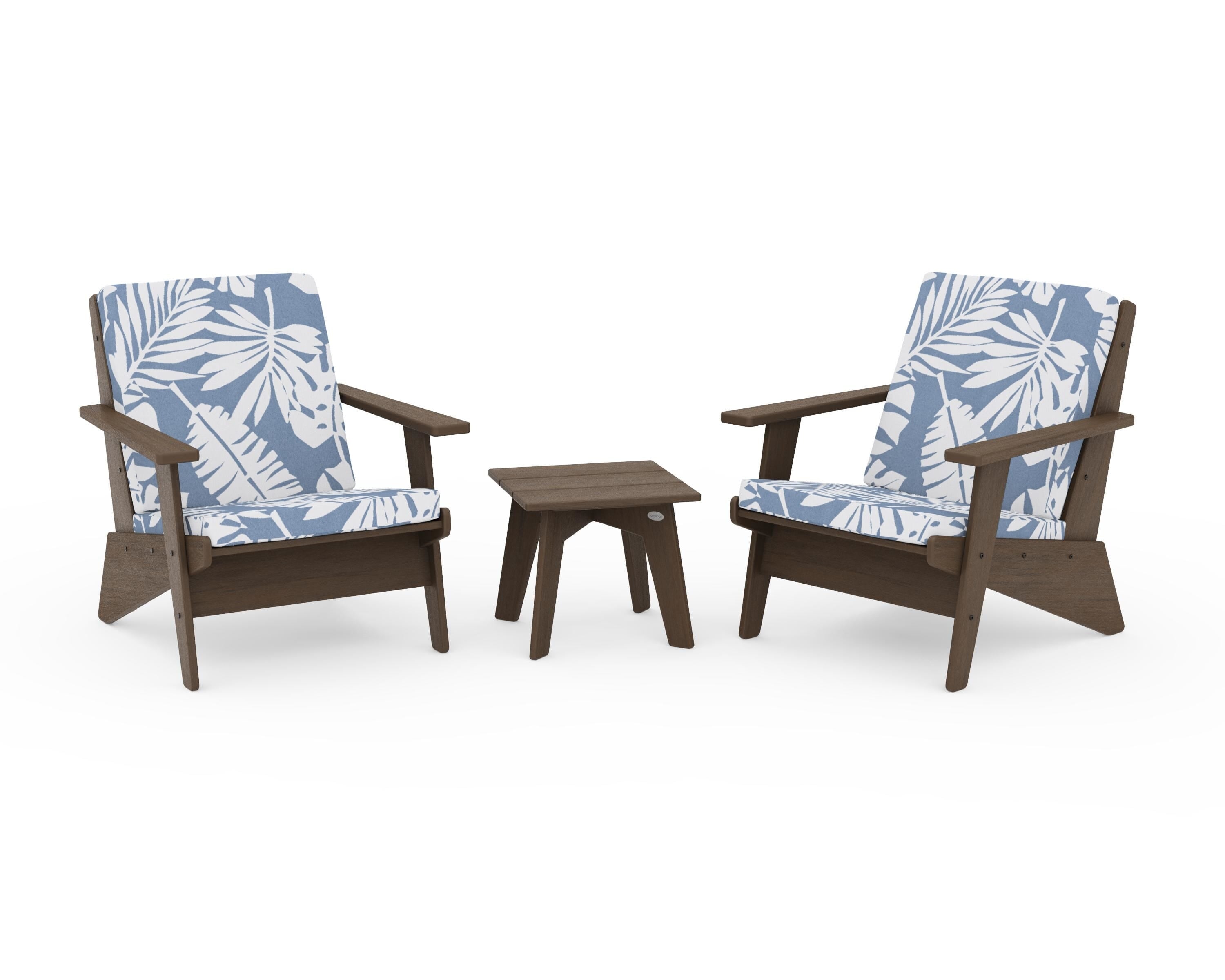 POLYWOOD Riviera Modern Lounge 3-Piece Set in Kona / Leaf Sky Blue
