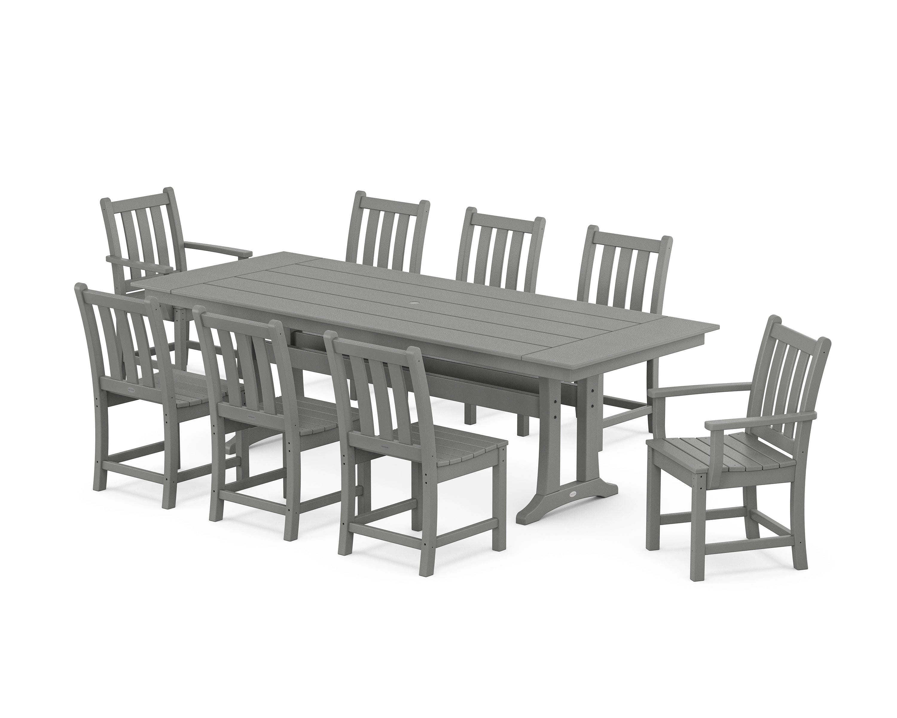 POLYWOOD Traditional Garden 9-Piece Farmhouse Dining Set with Trestle Legs in Slate Grey