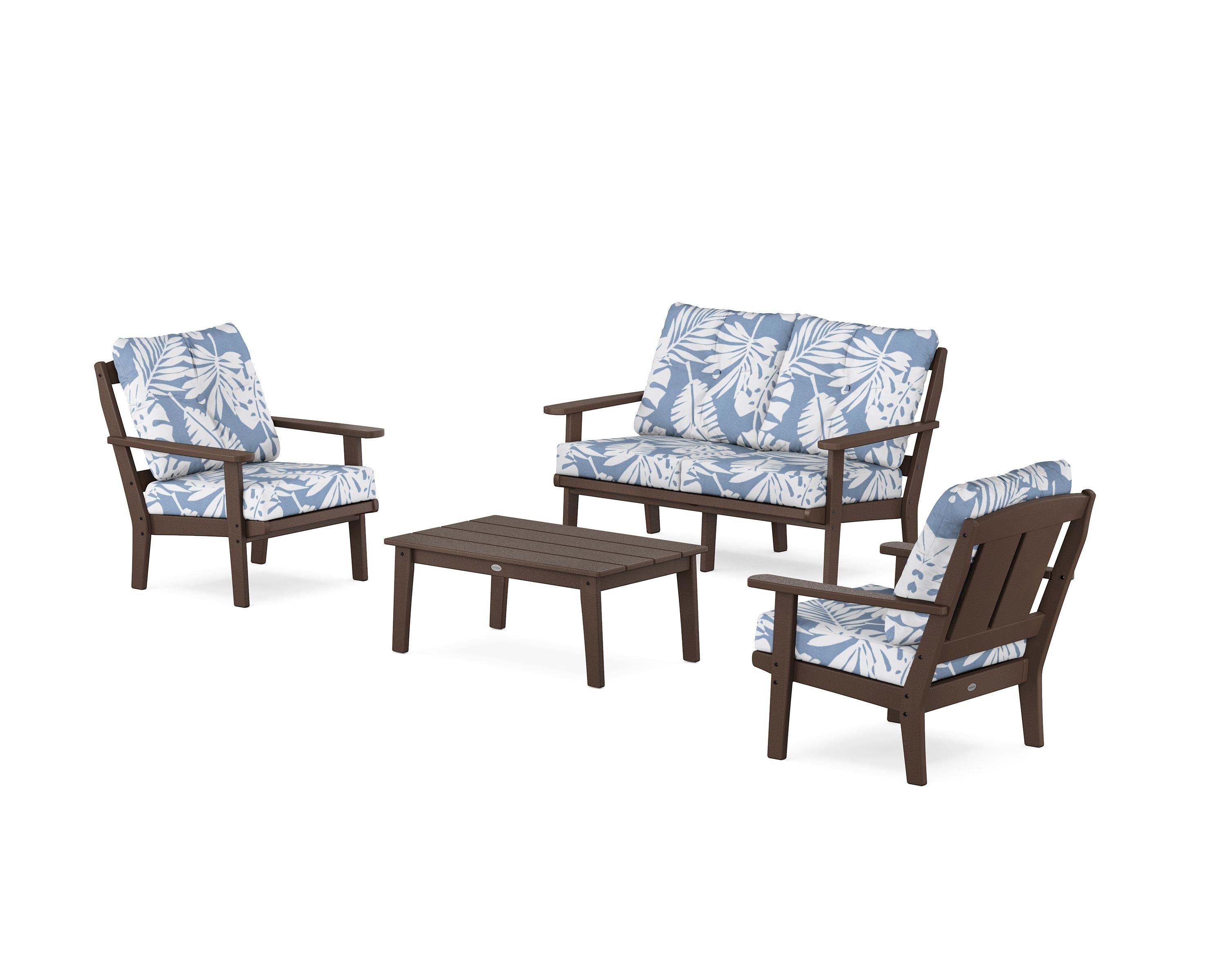 POLYWOOD Mission 4-Piece Deep Seating Set with Loveseat in Mahogany / Leaf Sky Blue