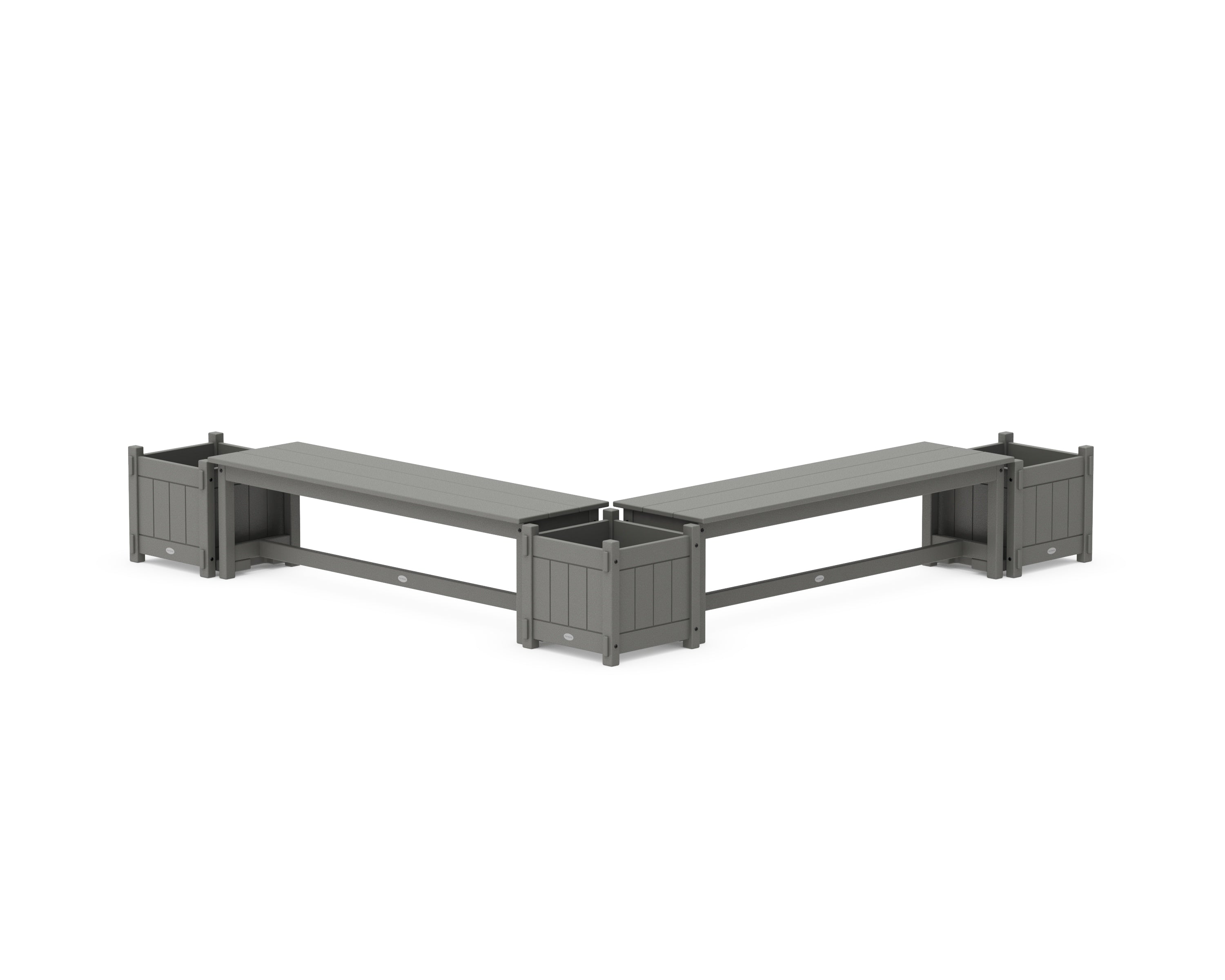 POLYWOOD 60" Vineyard L- Shaped Planter Bench Corner Set in Slate Grey