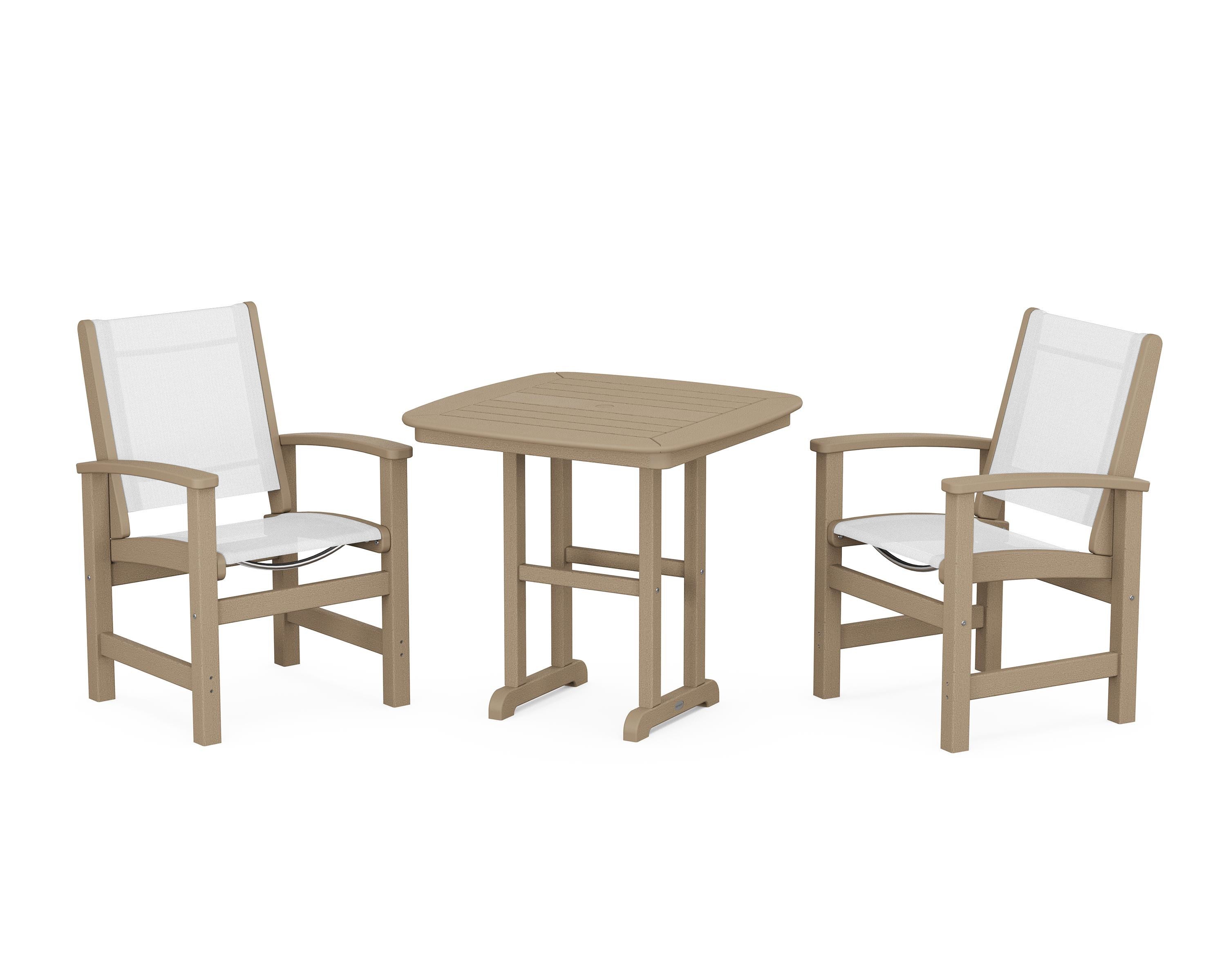 POLYWOOD Coastal 3-Piece Dining Set in Vintage Sahara / White Sling