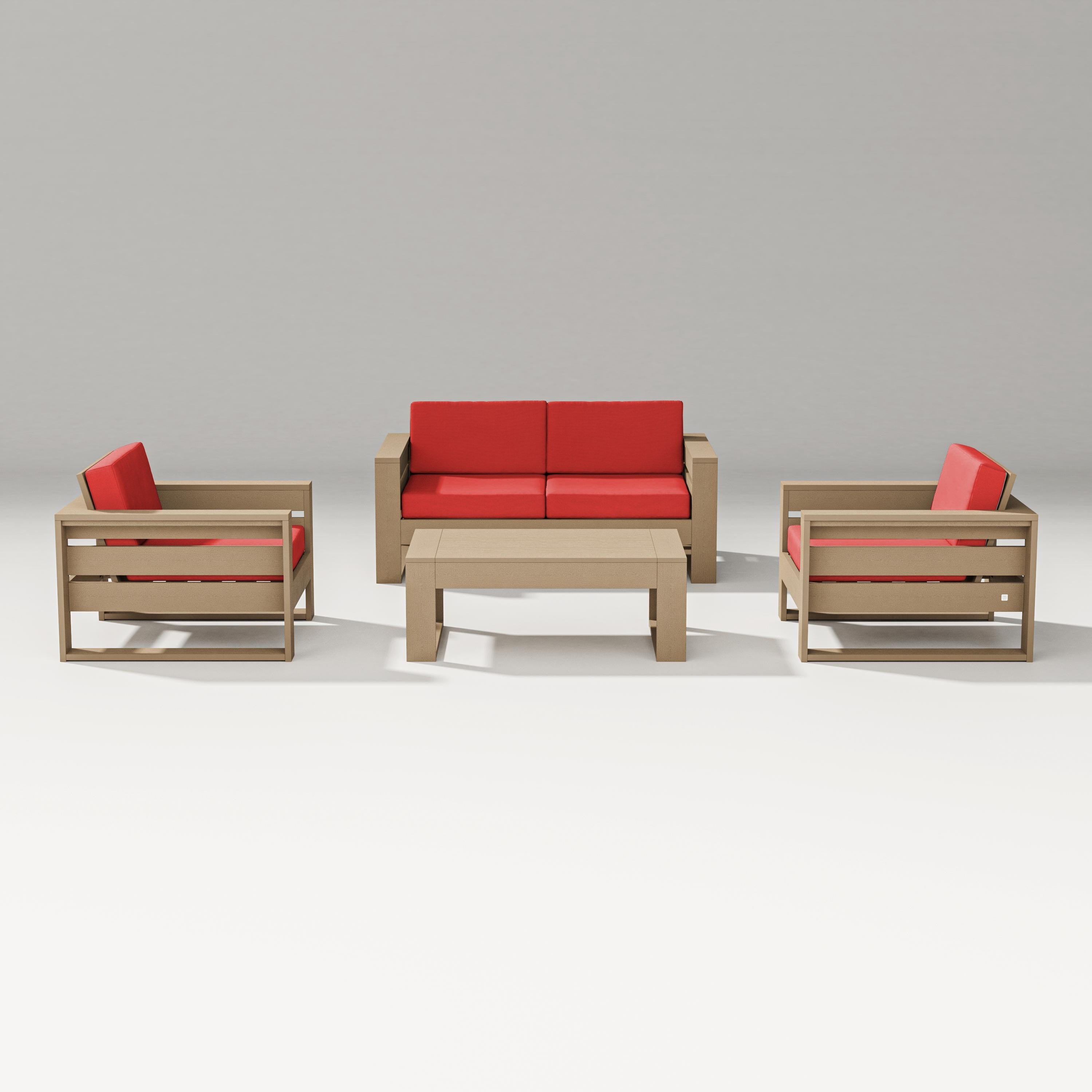 PW Designer Series Latitude 4-Piece Lounge Loveseat Set in Vintage Sahara / Crimson Linen