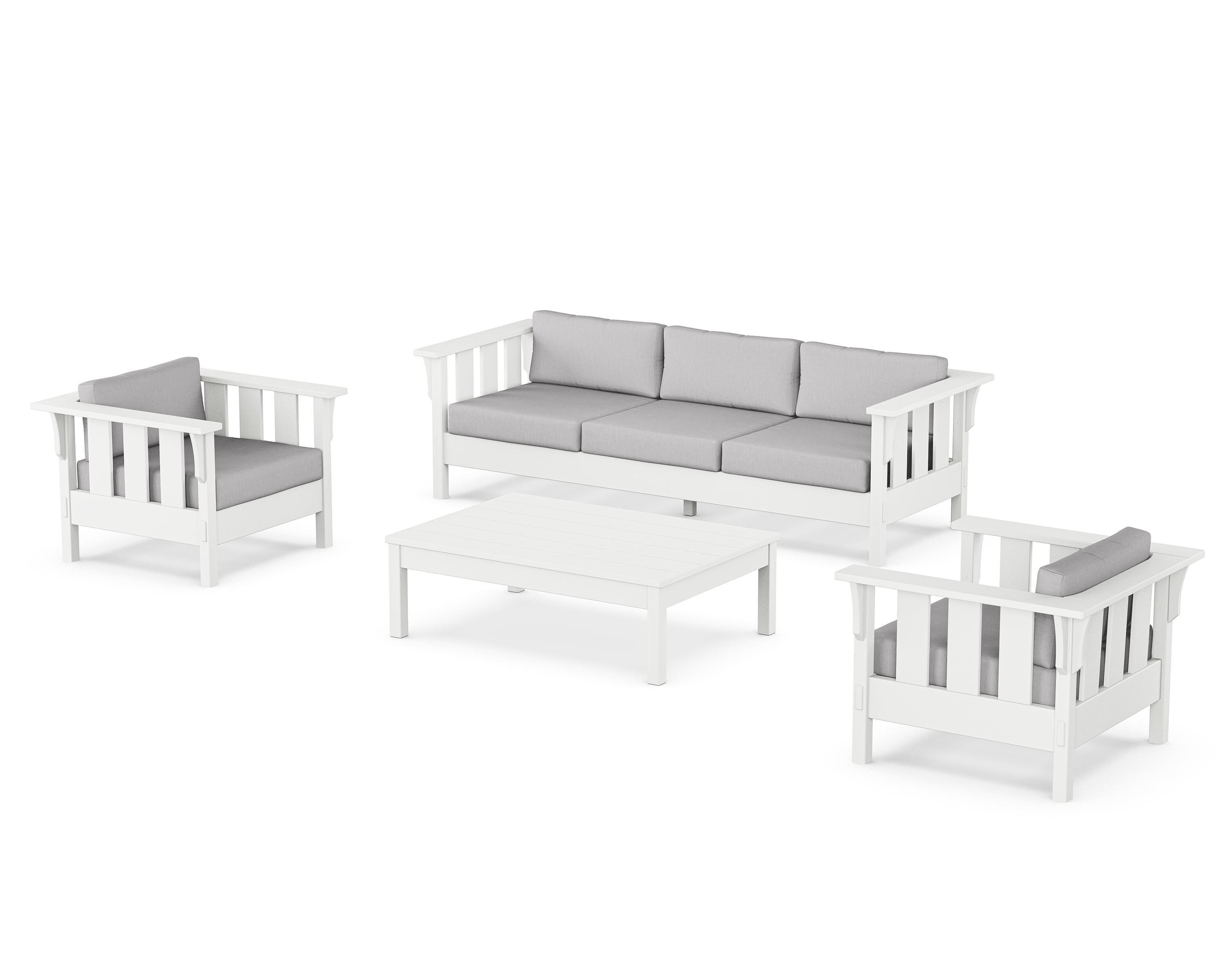 Martha Stewart by POLYWOOD Acadia 4-Piece Deep Seating Set with Sofa in White / Granite