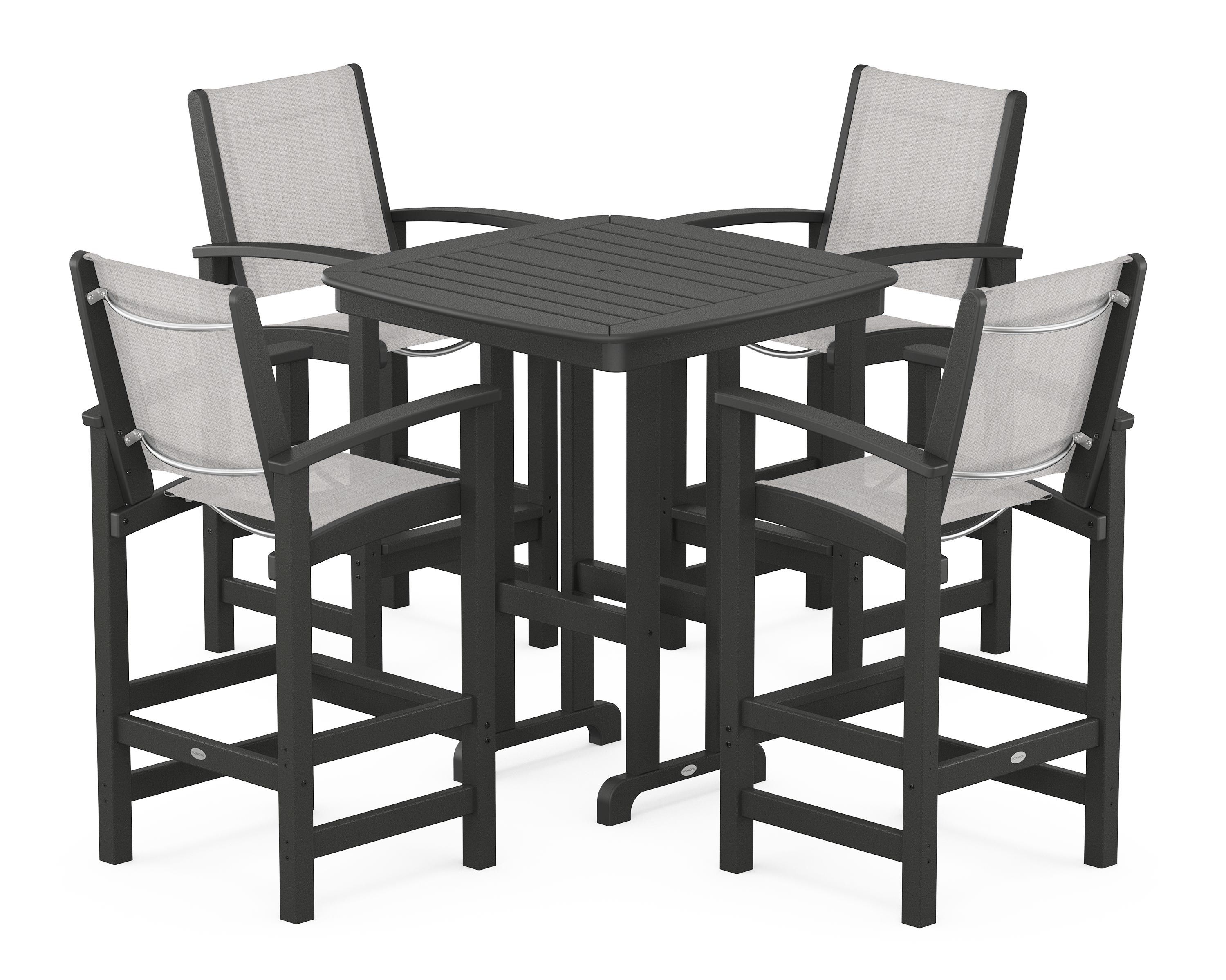 POLYWOOD Coastal 5-Piece Bar Set in Black / Parchment Sling