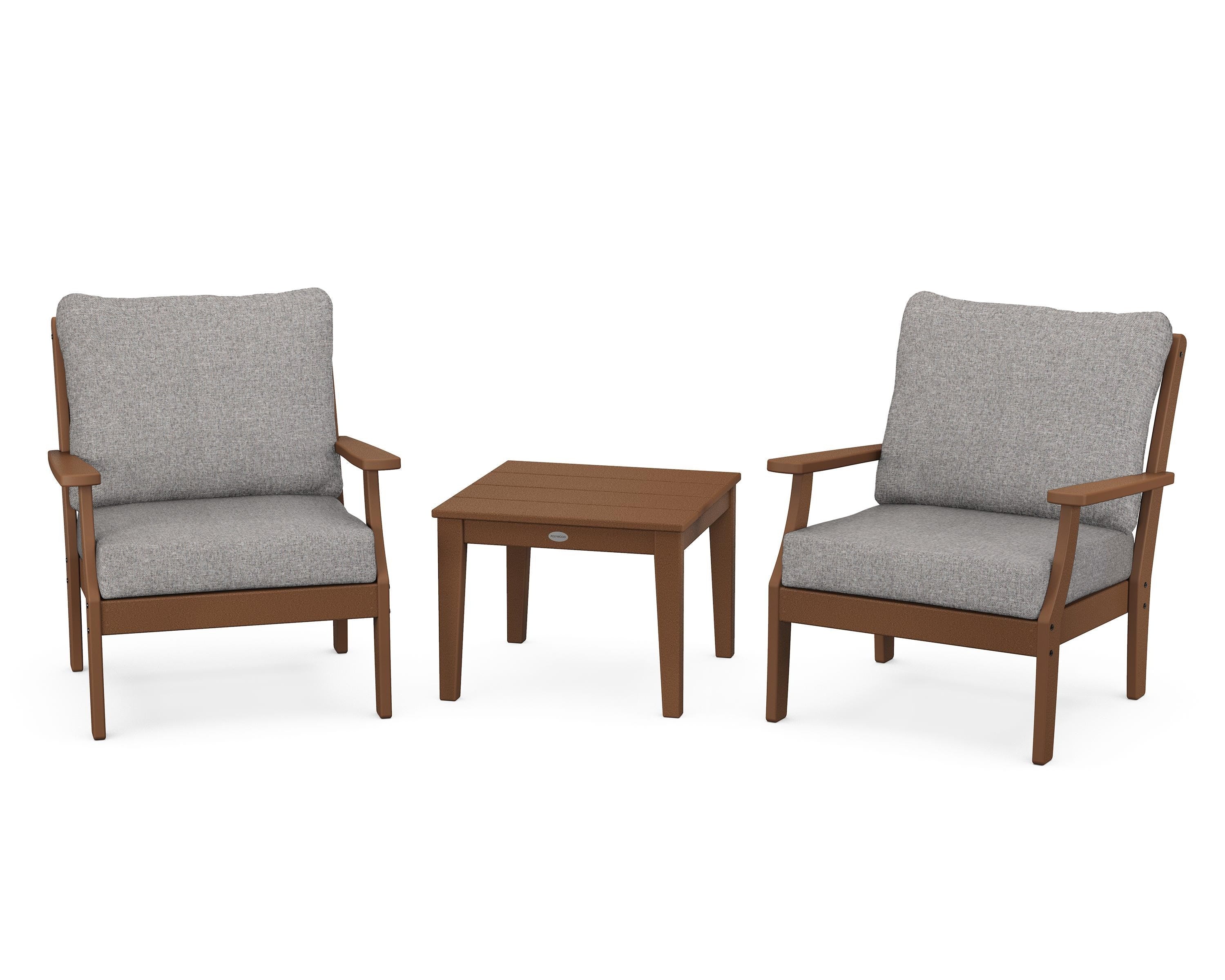 POLYWOOD Braxton 3-Piece Deep Seating Set in Teak / Grey Mist