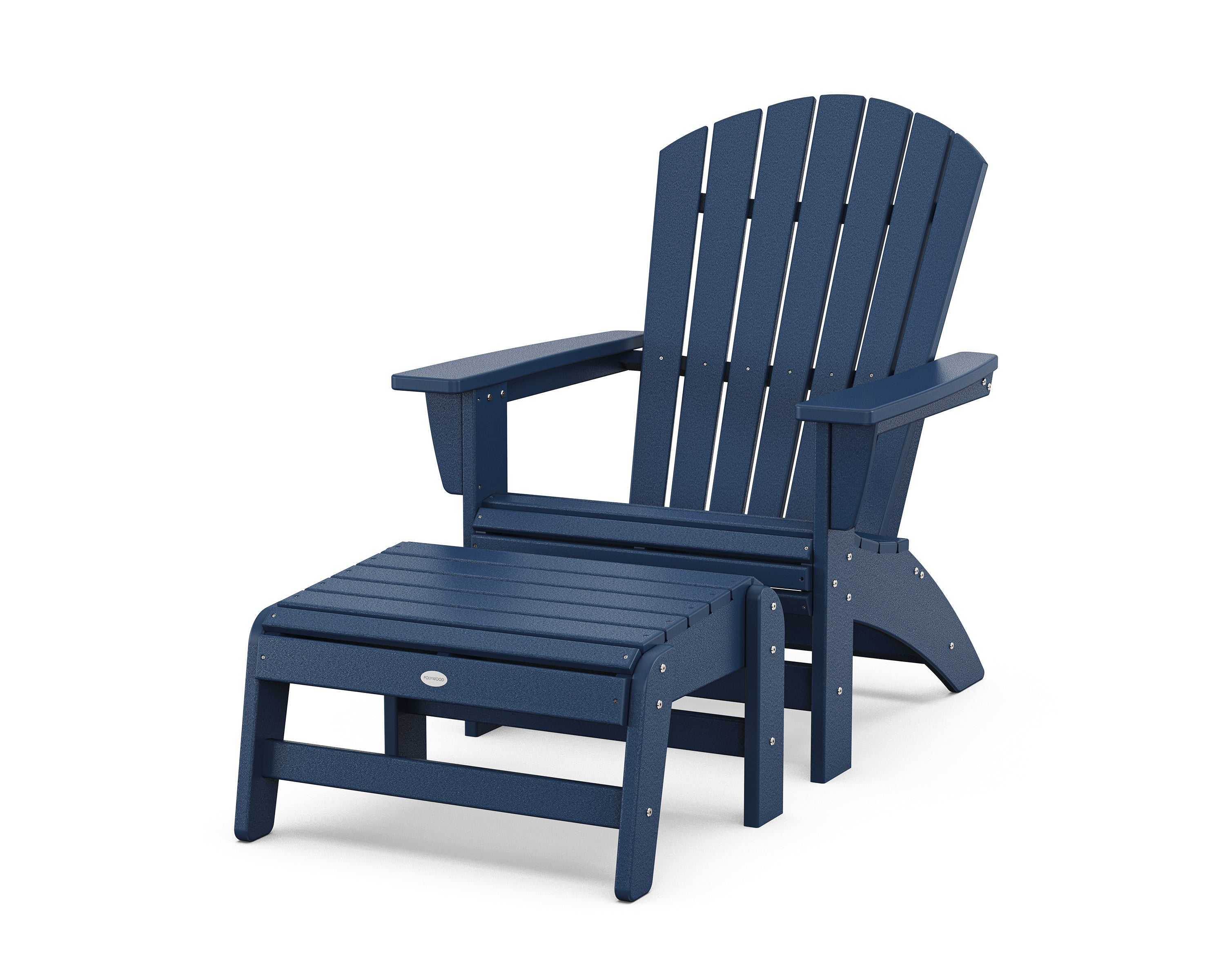 POLYWOOD Nautical Grand Adirondack Chair with Ottoman in Navy