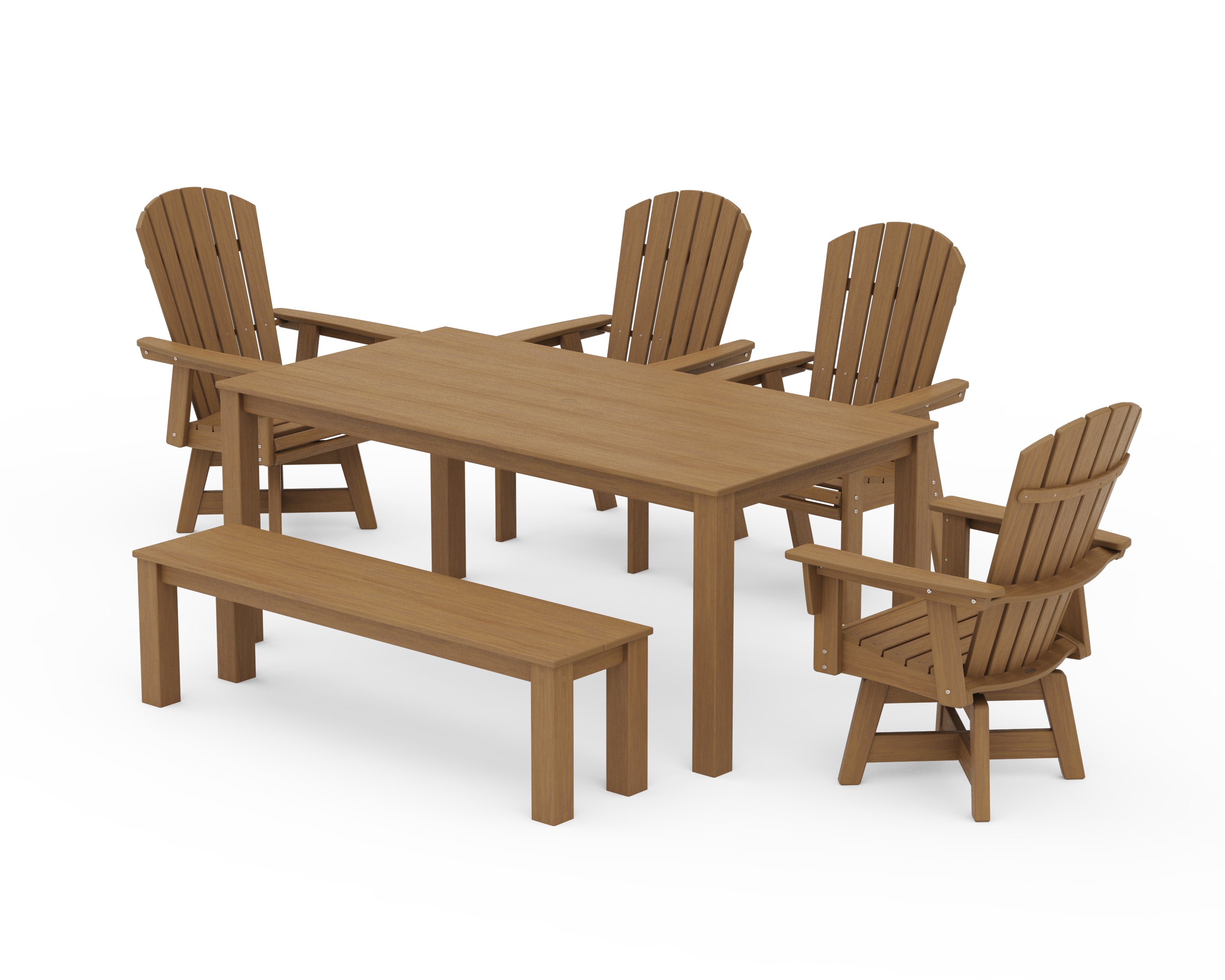 POLYWOOD Nautical Curveback Adirondack Swivel 6-Piece Parsons Dining Set with Bench in Natural