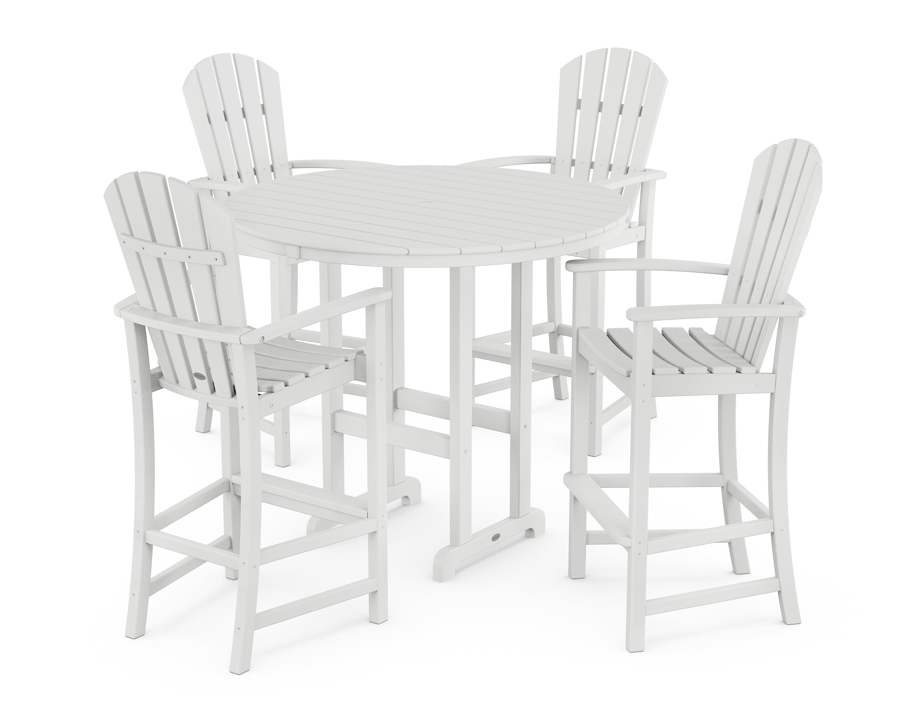 POLYWOOD® Palm Coast 5-Piece Round Farmhouse Bar Set in White