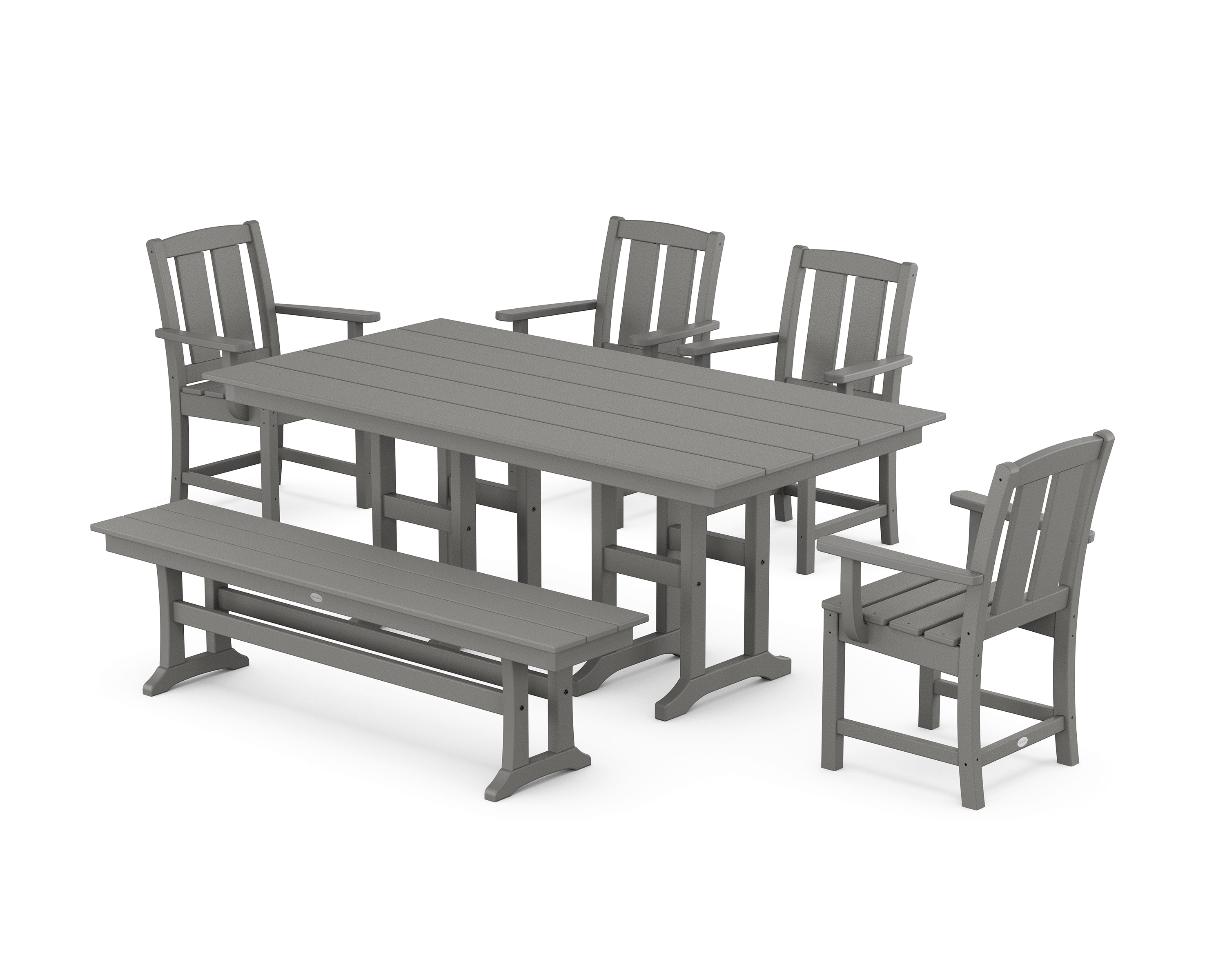 POLYWOOD Mission 6-Piece Farmhouse Dining Set with Bench in Slate Grey