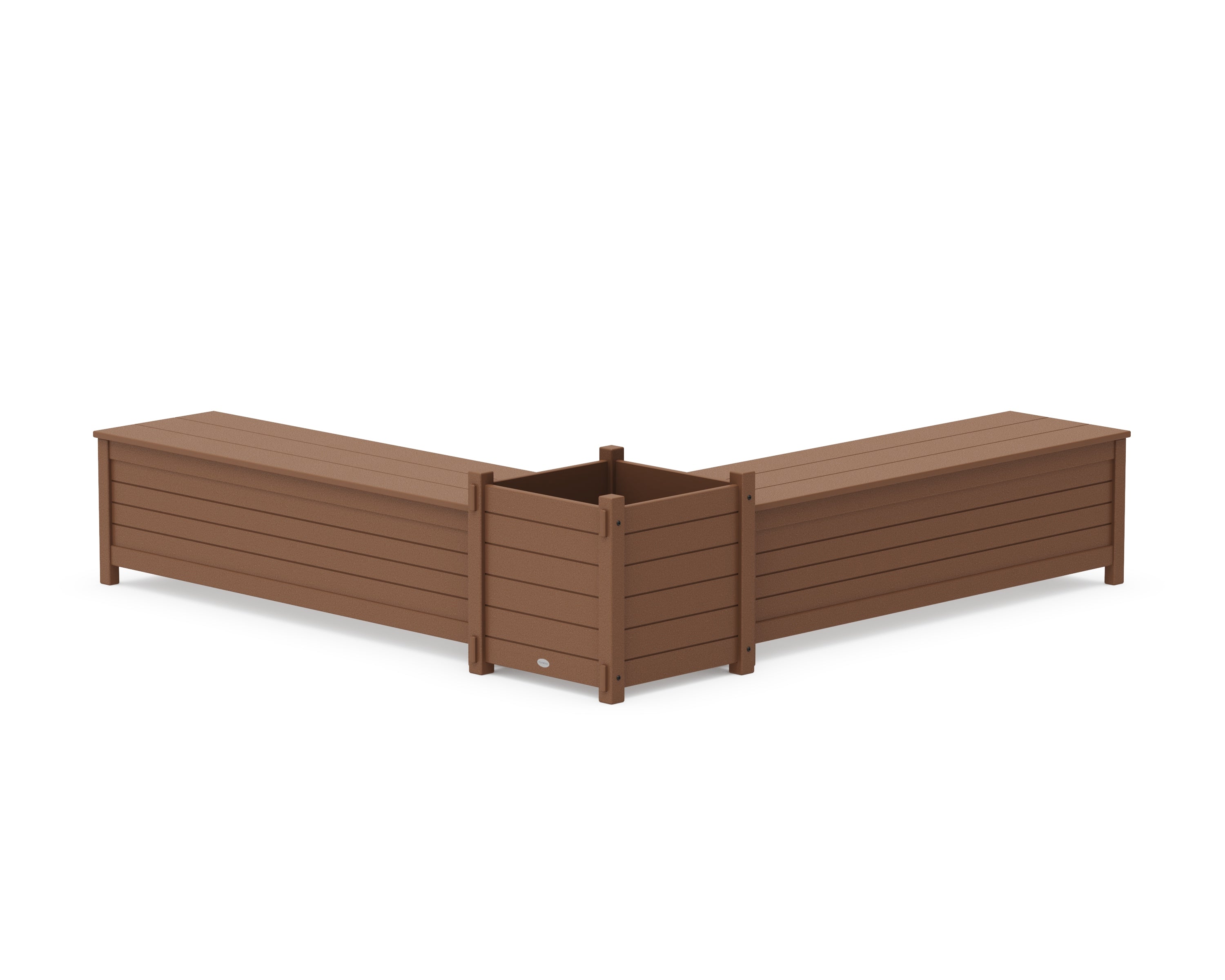 POLYWOOD 60" Nautical L- Shaped Planter Storage Bench Set- Large in Teak