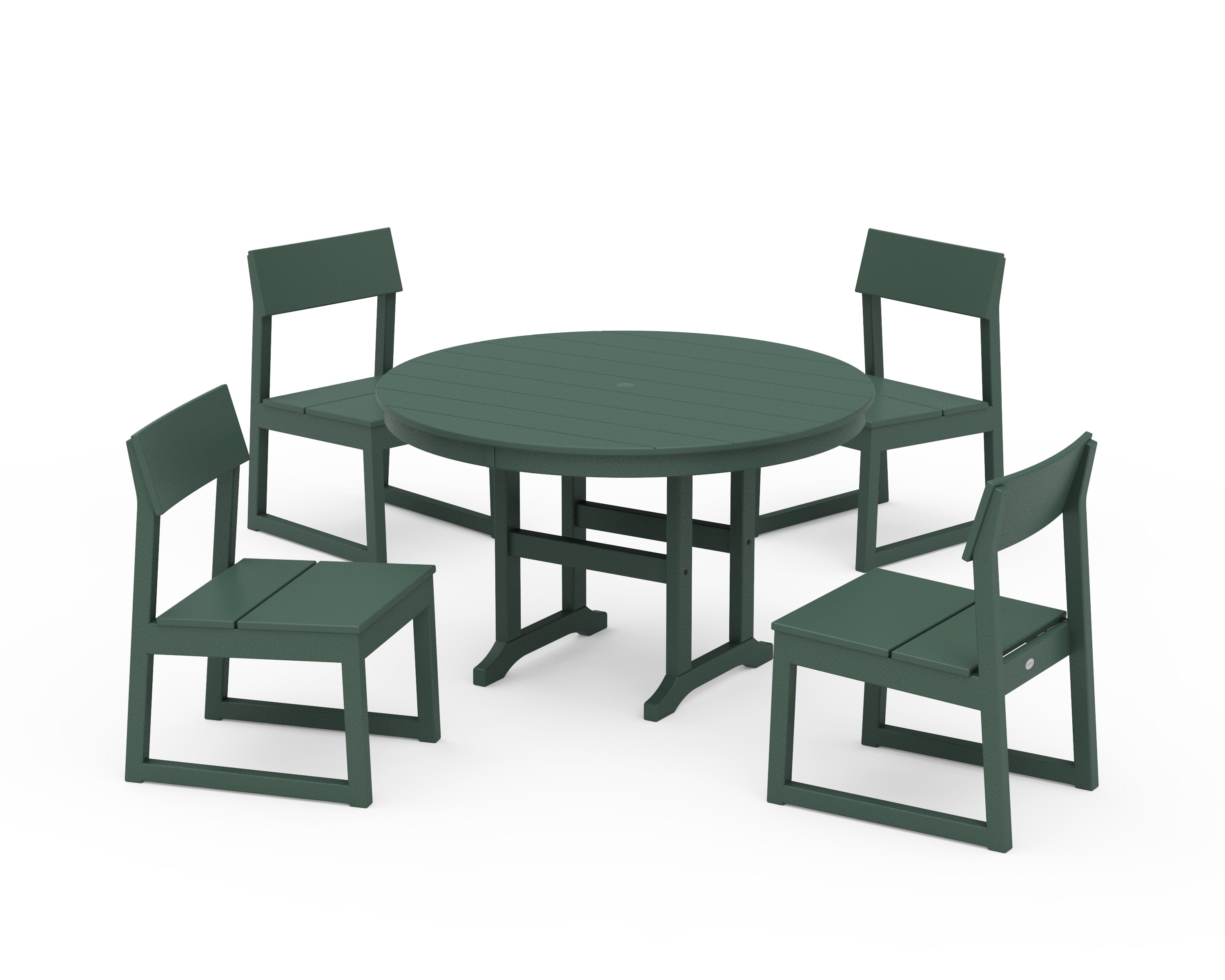 POLYWOOD EDGE Side Chair 5-Piece Round Farmhouse Dining Set in Green