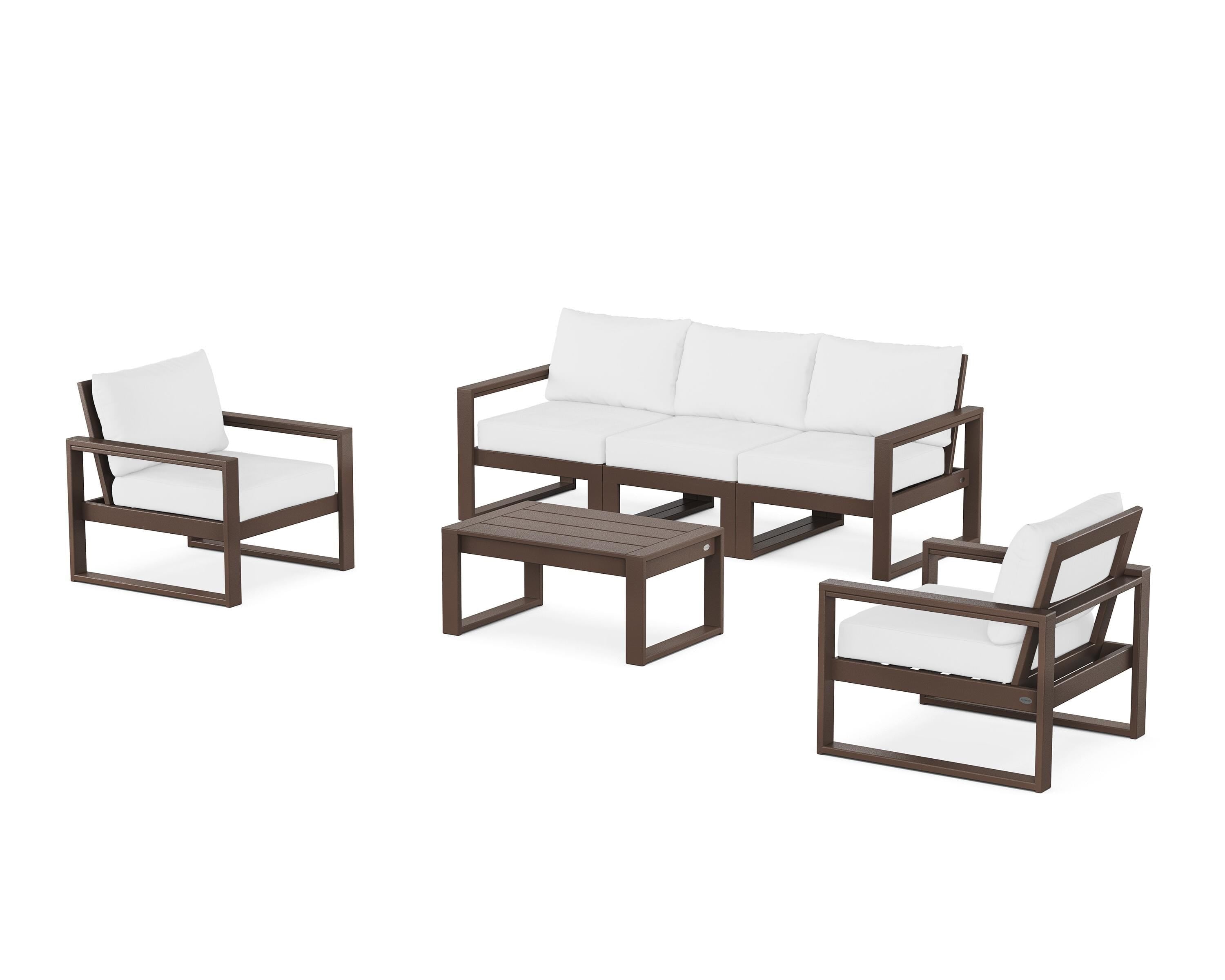 POLYWOOD EDGE Sectional 4-Piece Deep Seating Set with Sofa in Mahogany / Natural