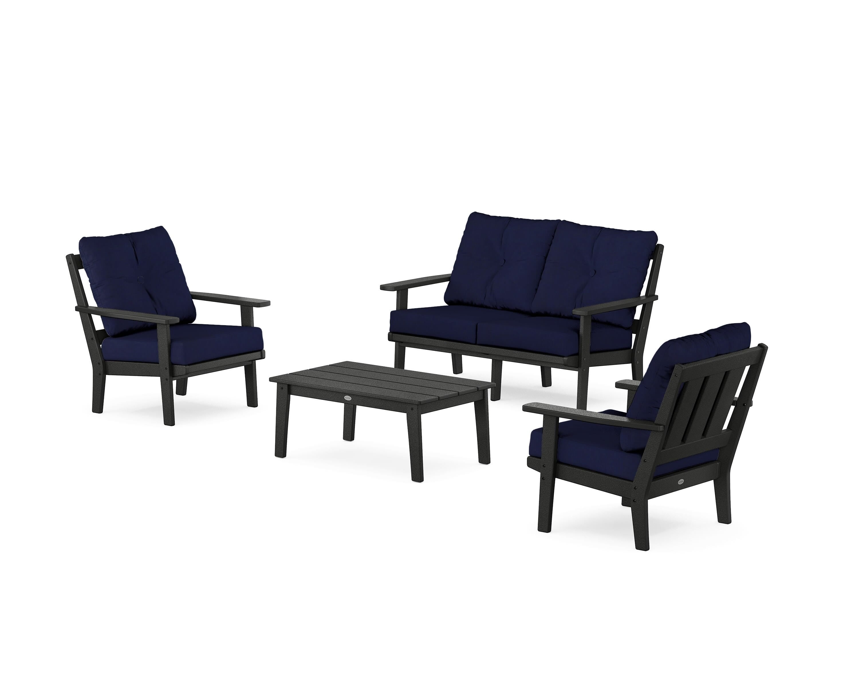 POLYWOOD Oxford 4-Piece Deep Seating Set with Loveseat in Black / Navy