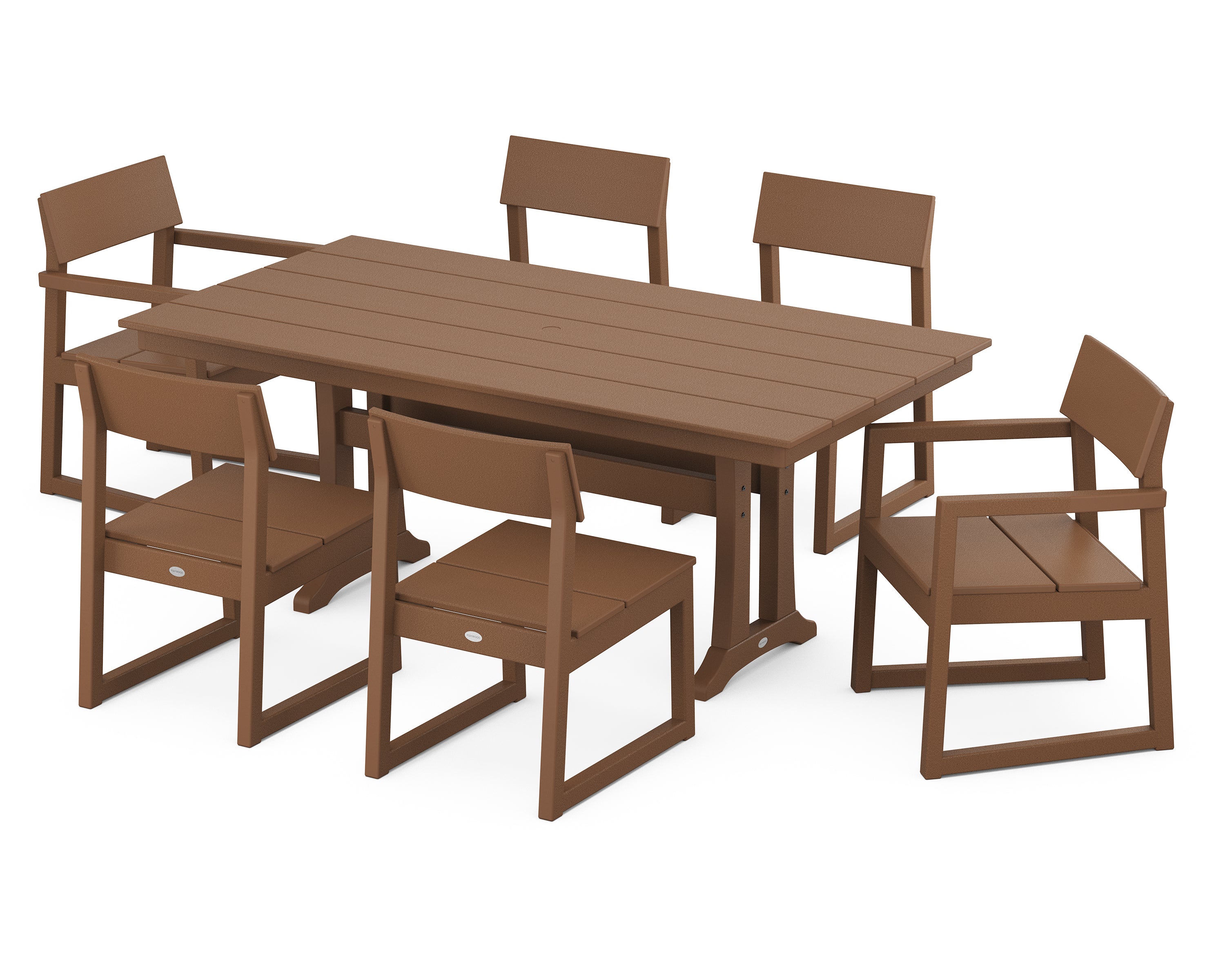 POLYWOOD® EDGE 7-Piece Farmhouse Trestle Dining Set in Teak
