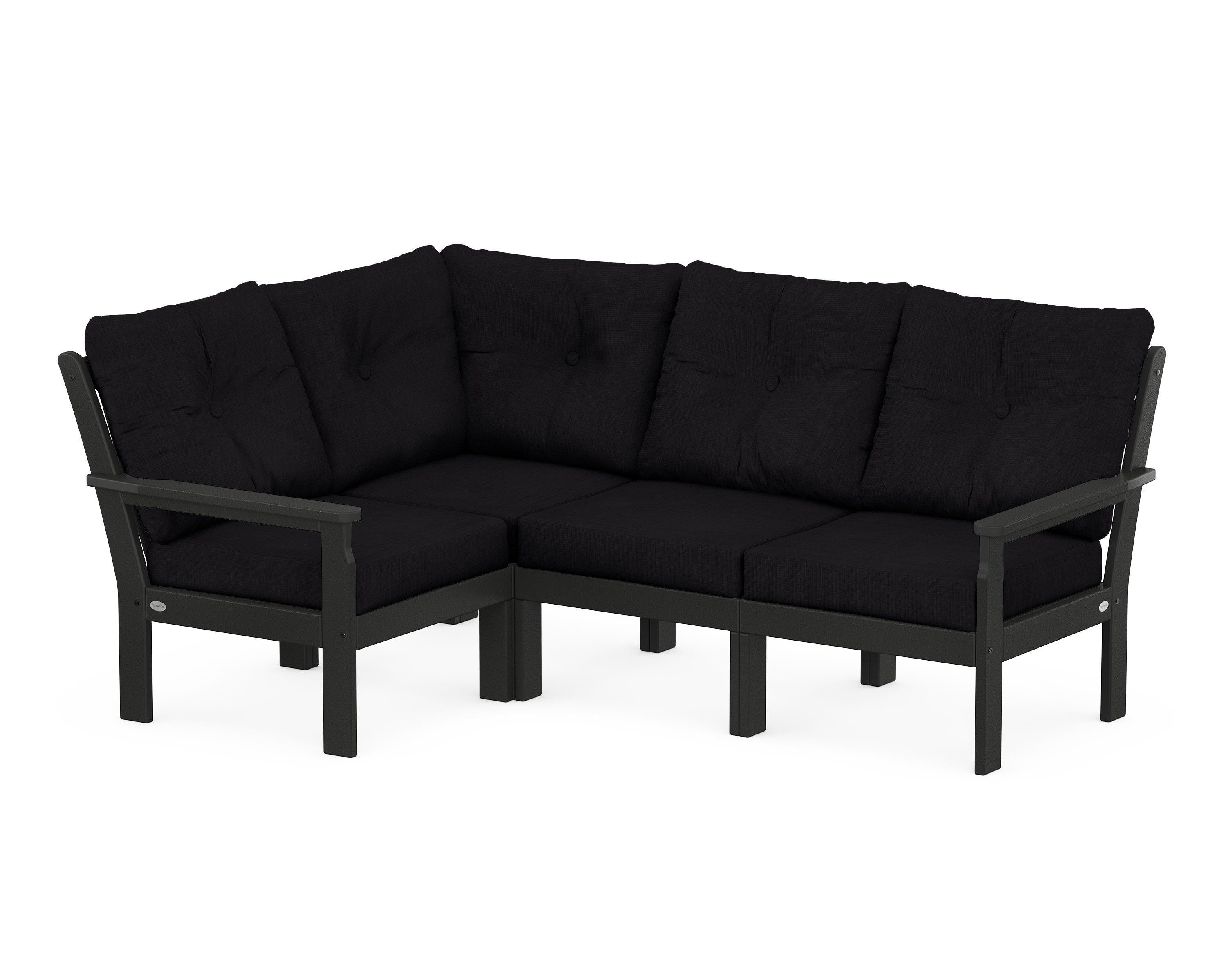POLYWOOD Vineyard 4-Piece Sectional in Black / Midnight Linen