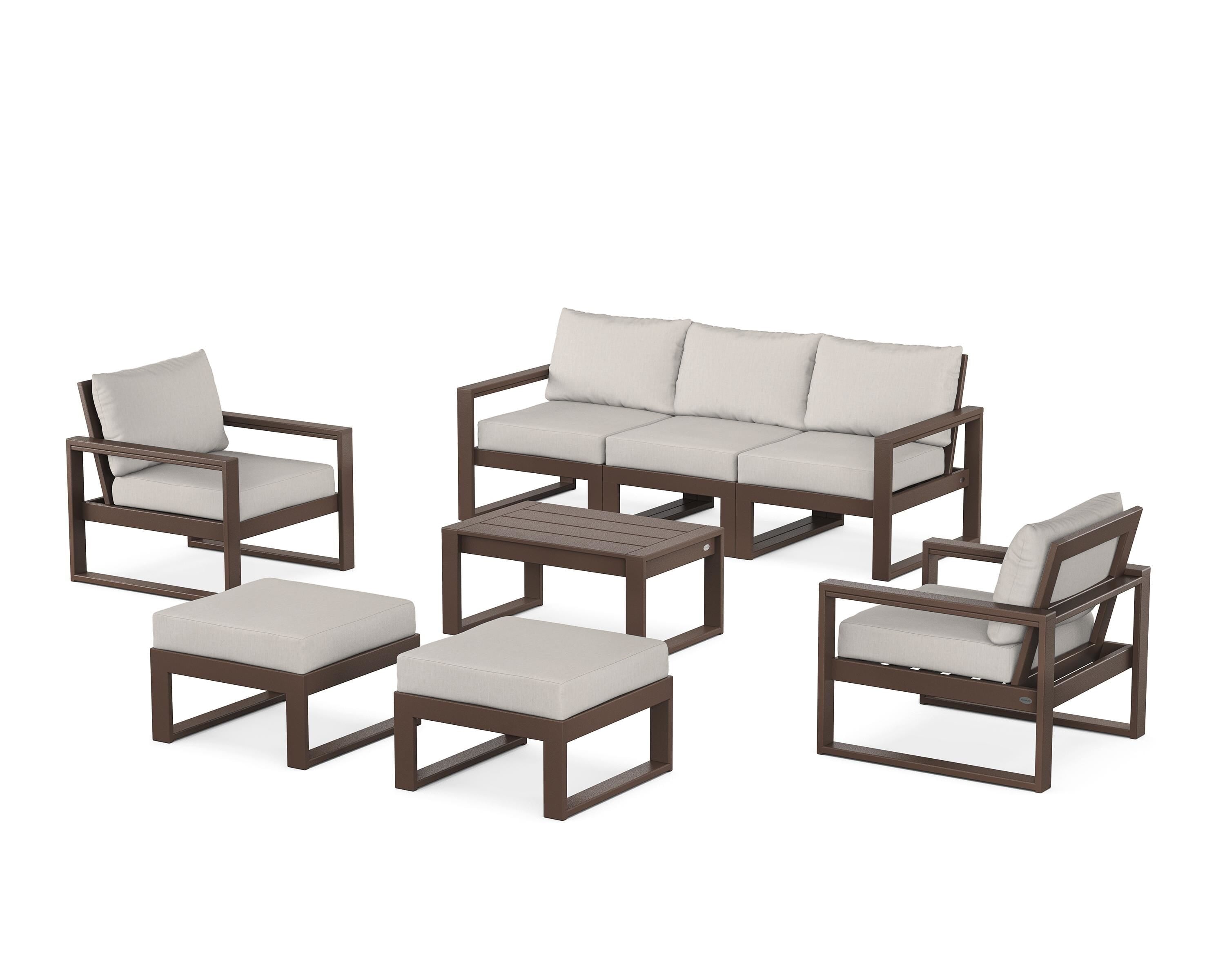 POLYWOOD EDGE Sectional 8-Piece Lounge Sofa Set in Mahogany / Cast Ash