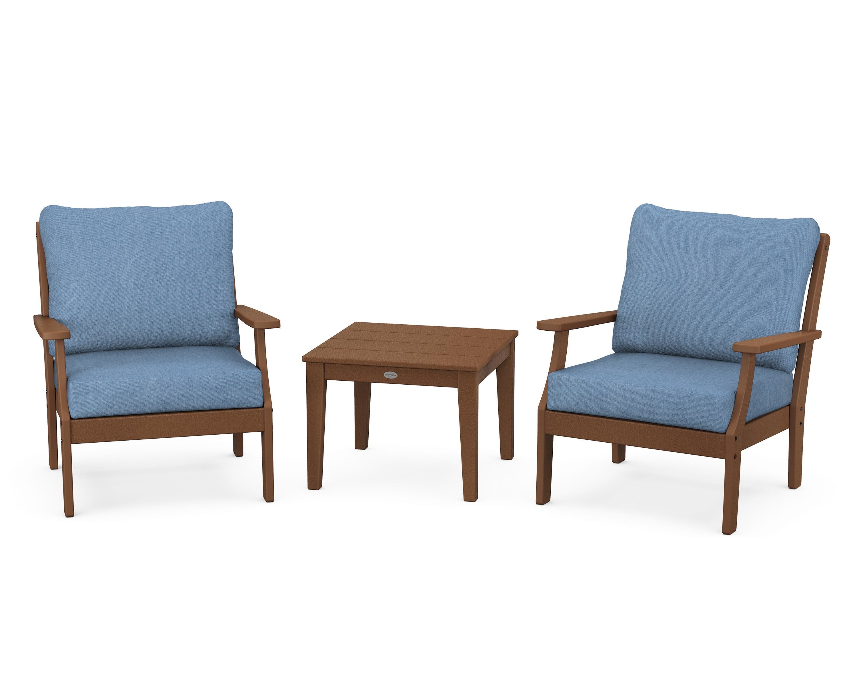 POLYWOOD Braxton 3-Piece Deep Seating Set in Teak / Sky Blue