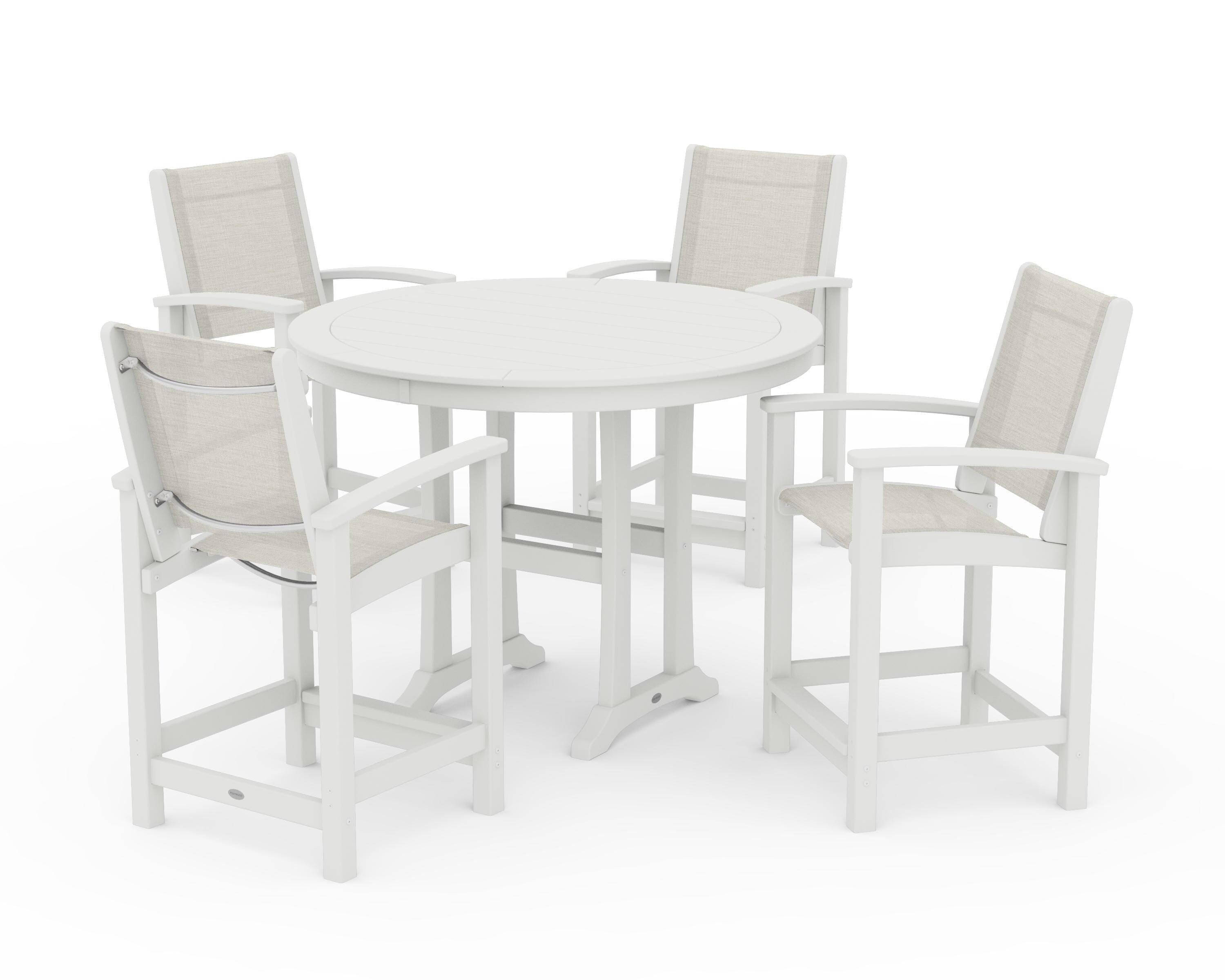 POLYWOOD Coastal 5-Piece Counter Set in Vintage White / Parchment Sling