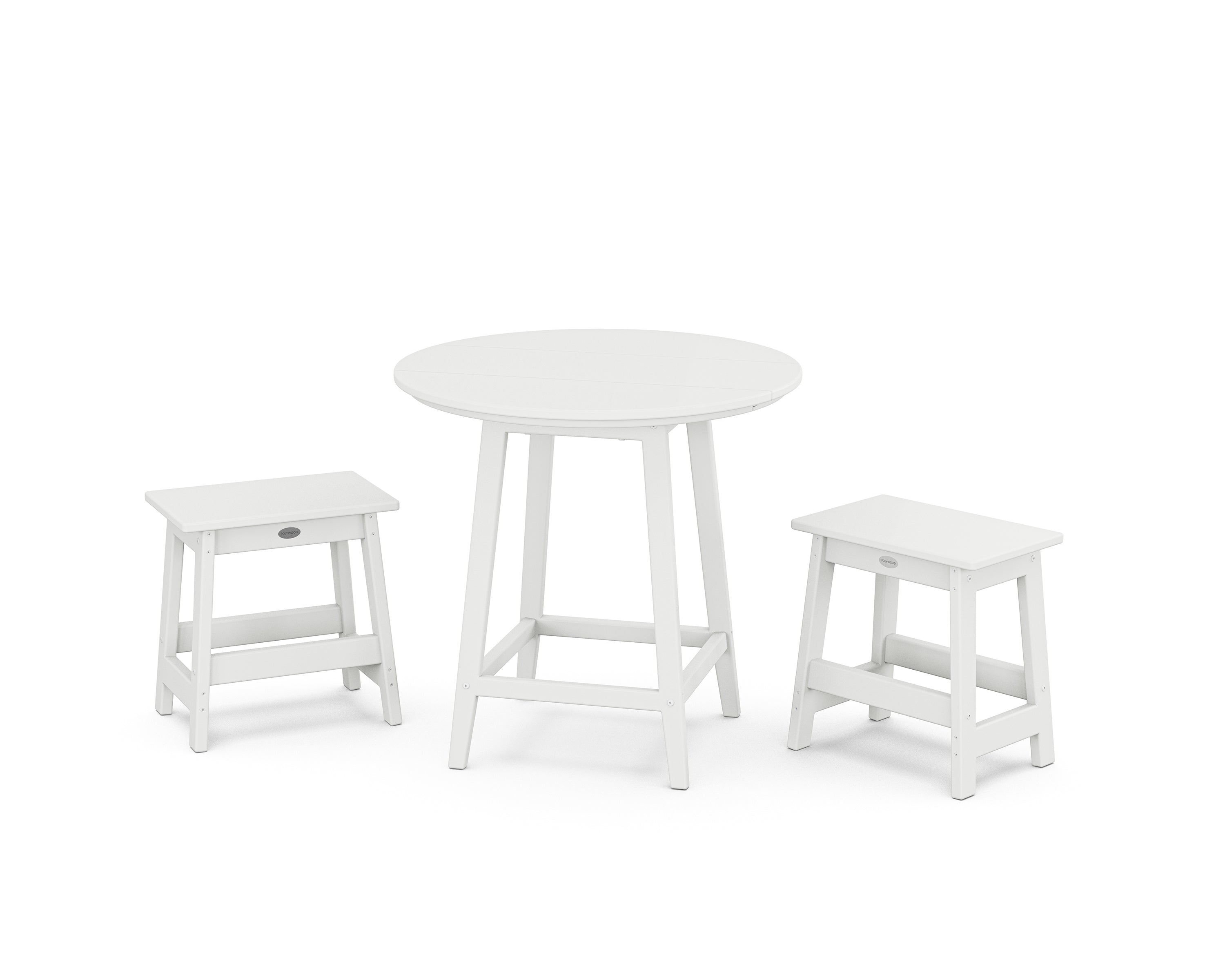 POLYWOOD Modern Studio Stool 3-Piece Round Bistro Set in White