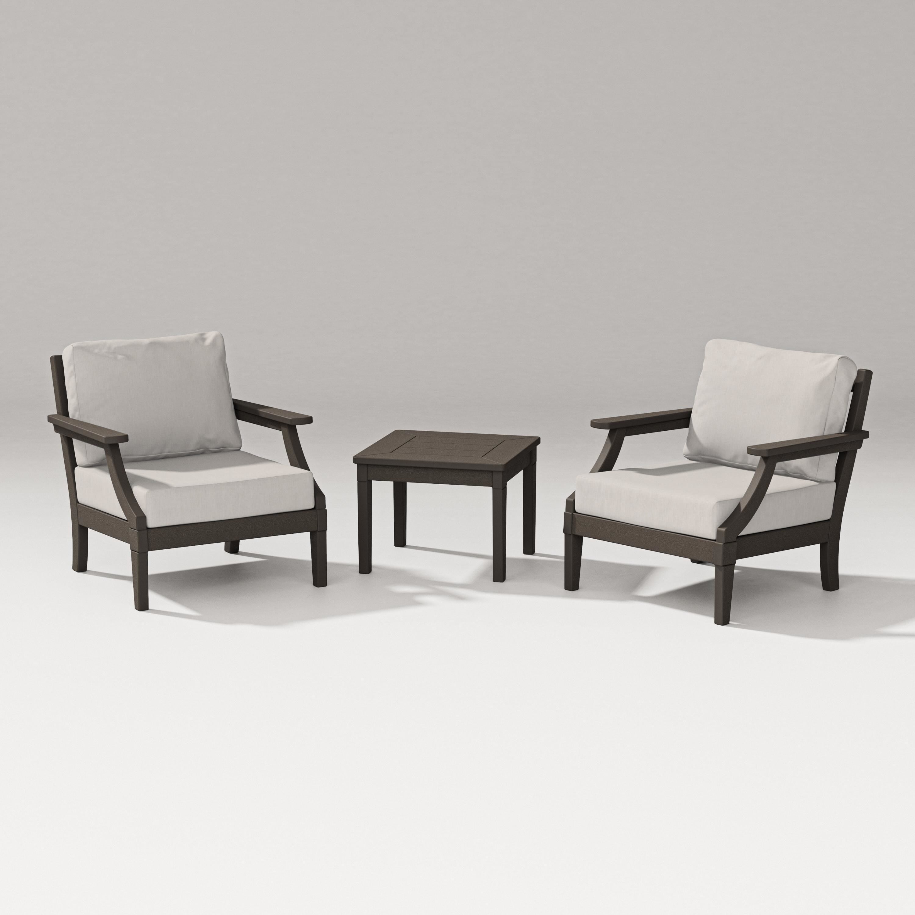 PW Designer Series Estate 3-Piece Lounge Chair Set in Vintage Coffee / Cast Ash