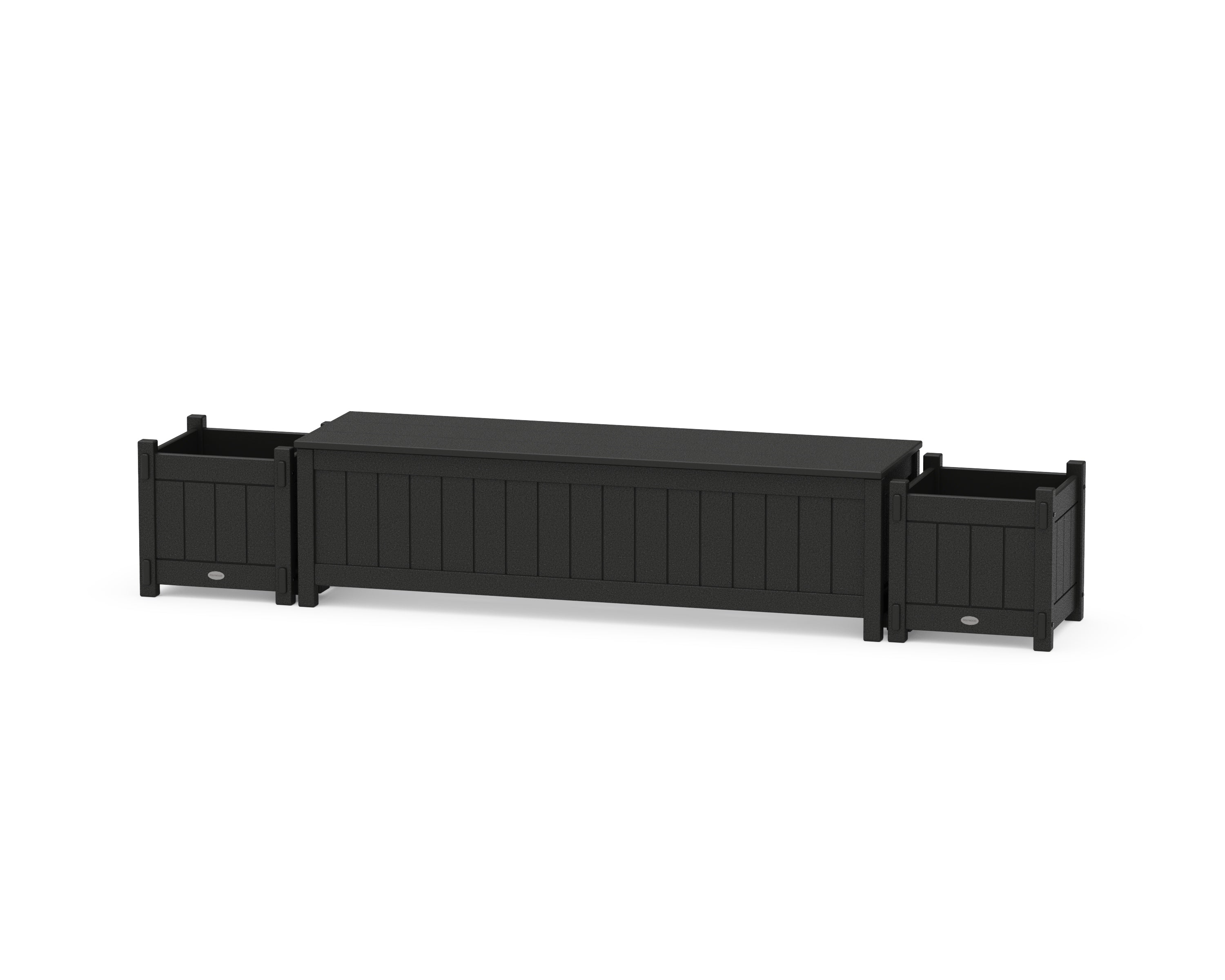 POLYWOOD 60" Vineyard Straight Planter Storage Bench Set in Black