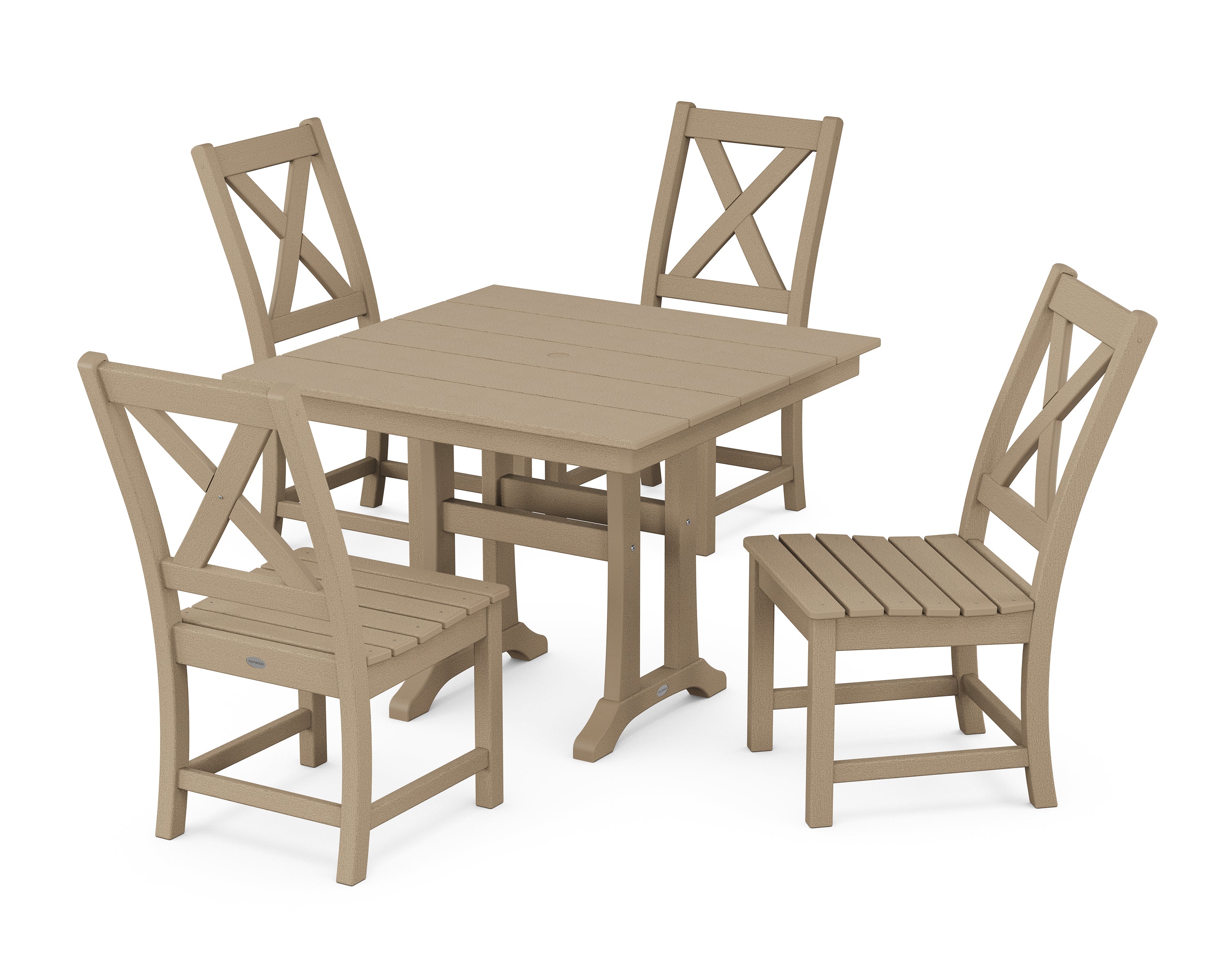 POLYWOOD Braxton Side Chair 5-Piece Farmhouse Dining Set With Trestle Legs in Vintage Sahara
