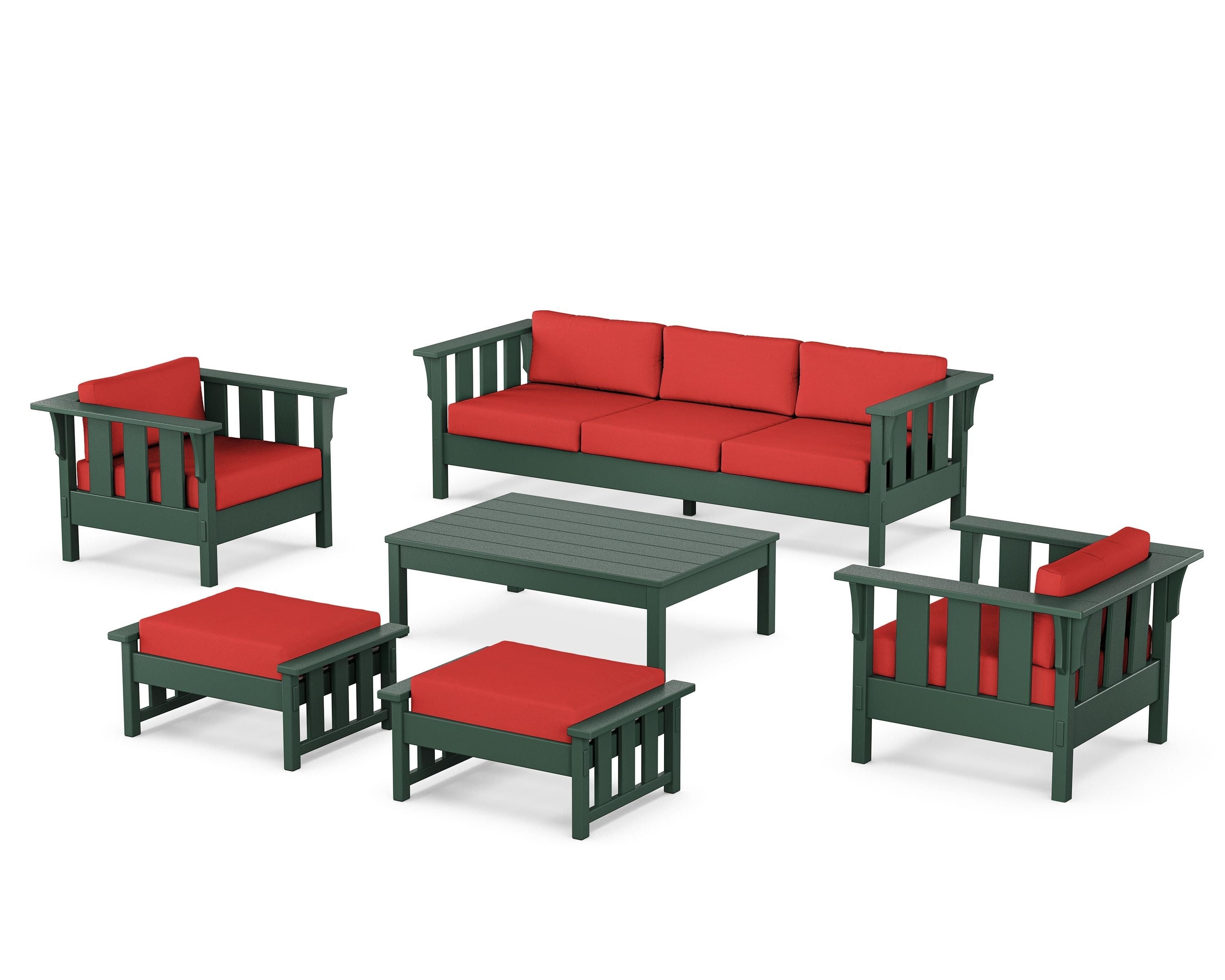 Martha Stewart by POLYWOOD Acadia 6-Piece Lounge Sofa Set in Green / Crimson Linen