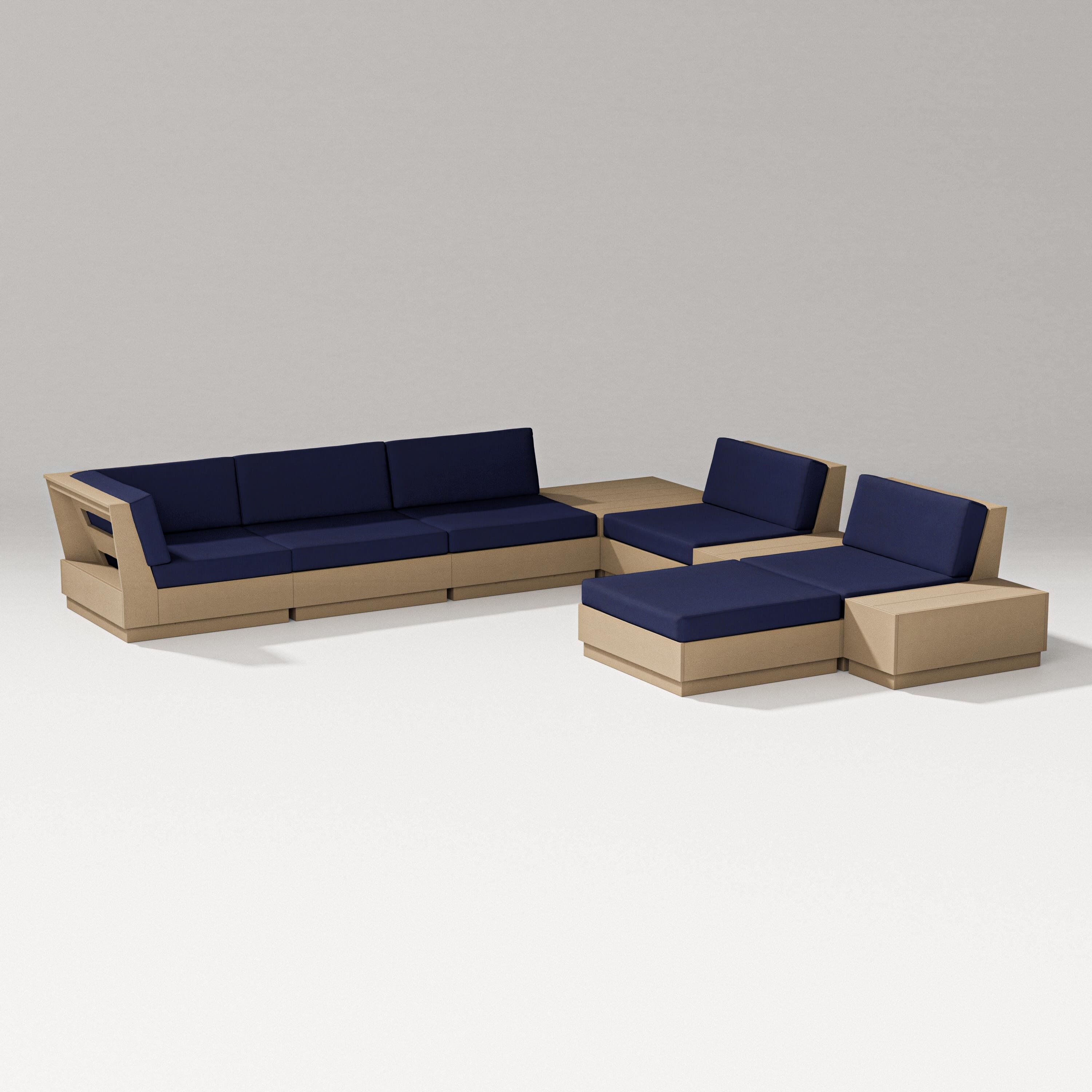 PW Designer Series Elevate 9-Piece Conversation Sectional in Vintage Sahara / Navy
