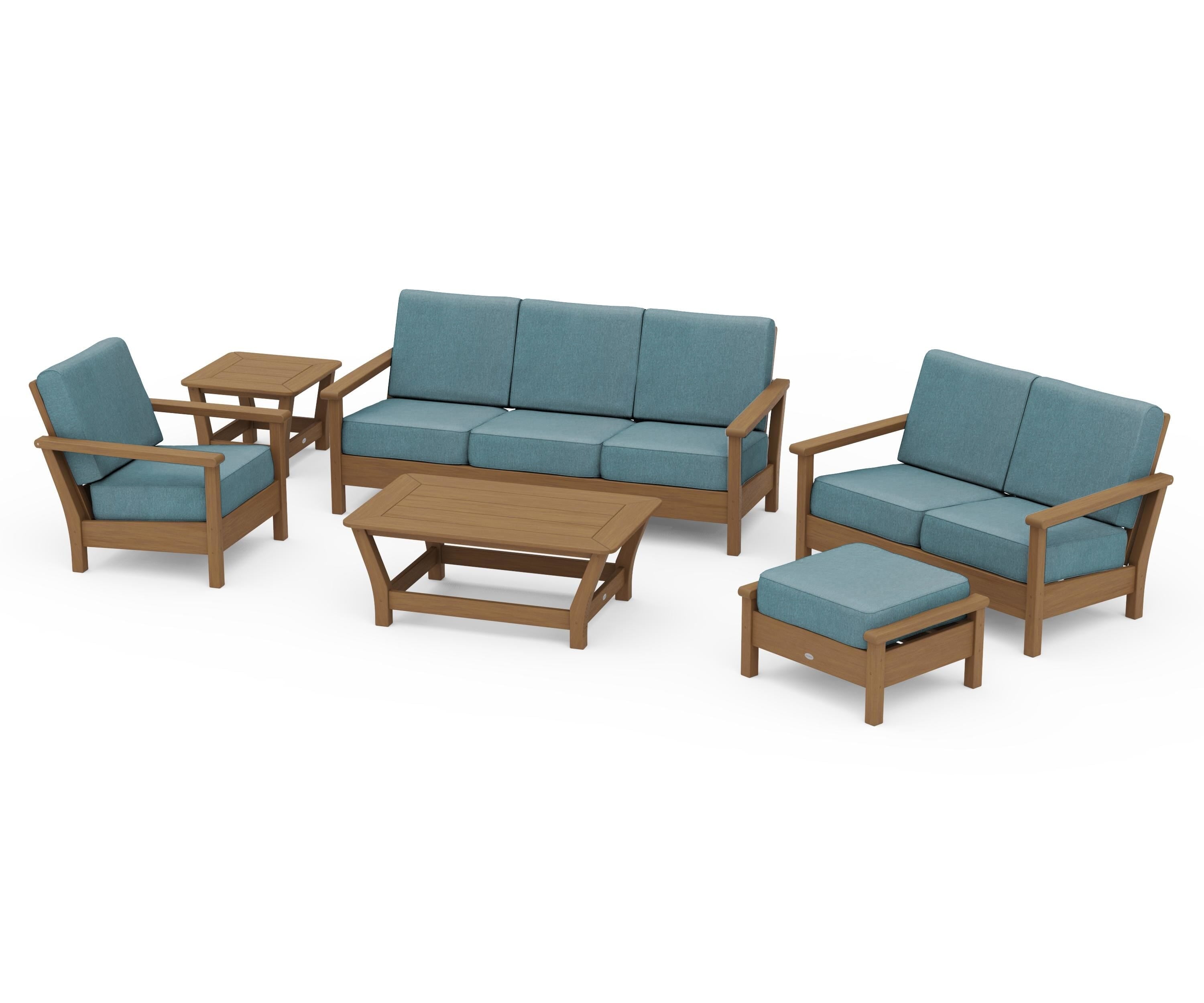 POLYWOOD Harbour 6-Piece Outdoor Living Set in Natural / Ocean Teal