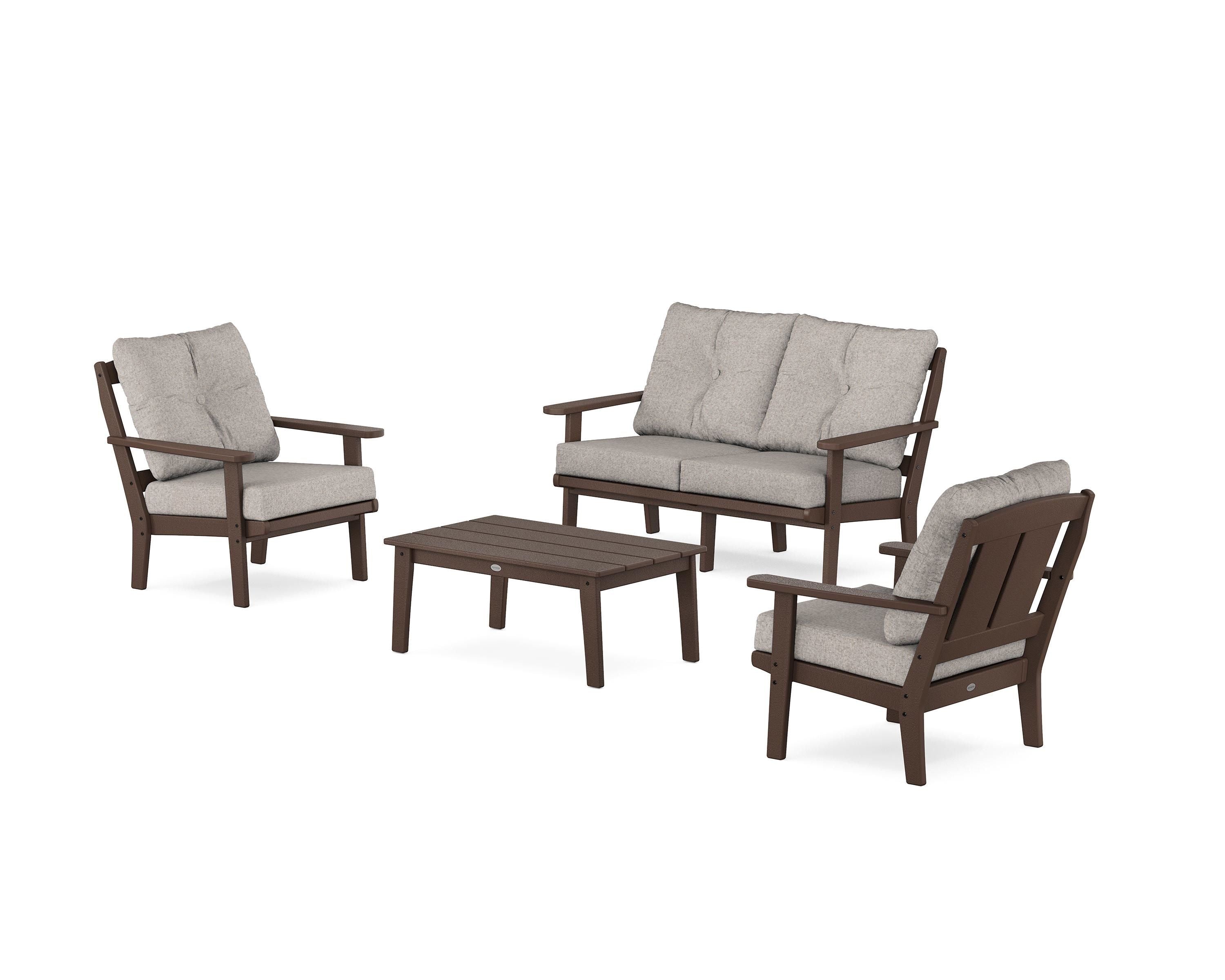 POLYWOOD Mission 4-Piece Deep Seating Set with Loveseat in Mahogany / Weathered Tweed