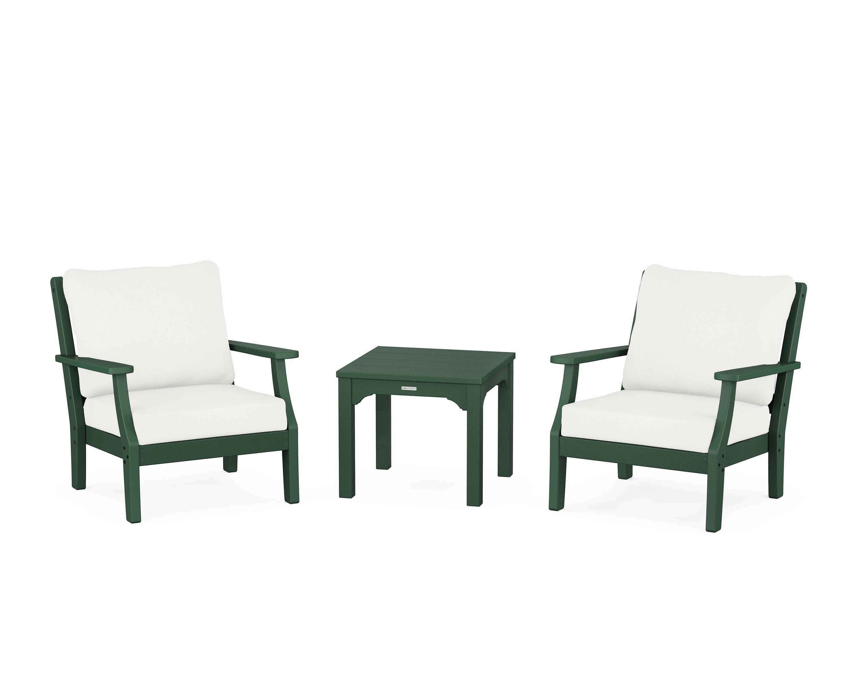 Martha Stewart by POLYWOOD Chinoiserie 3-Piece Deep Seating Set in Green / Natural Linen