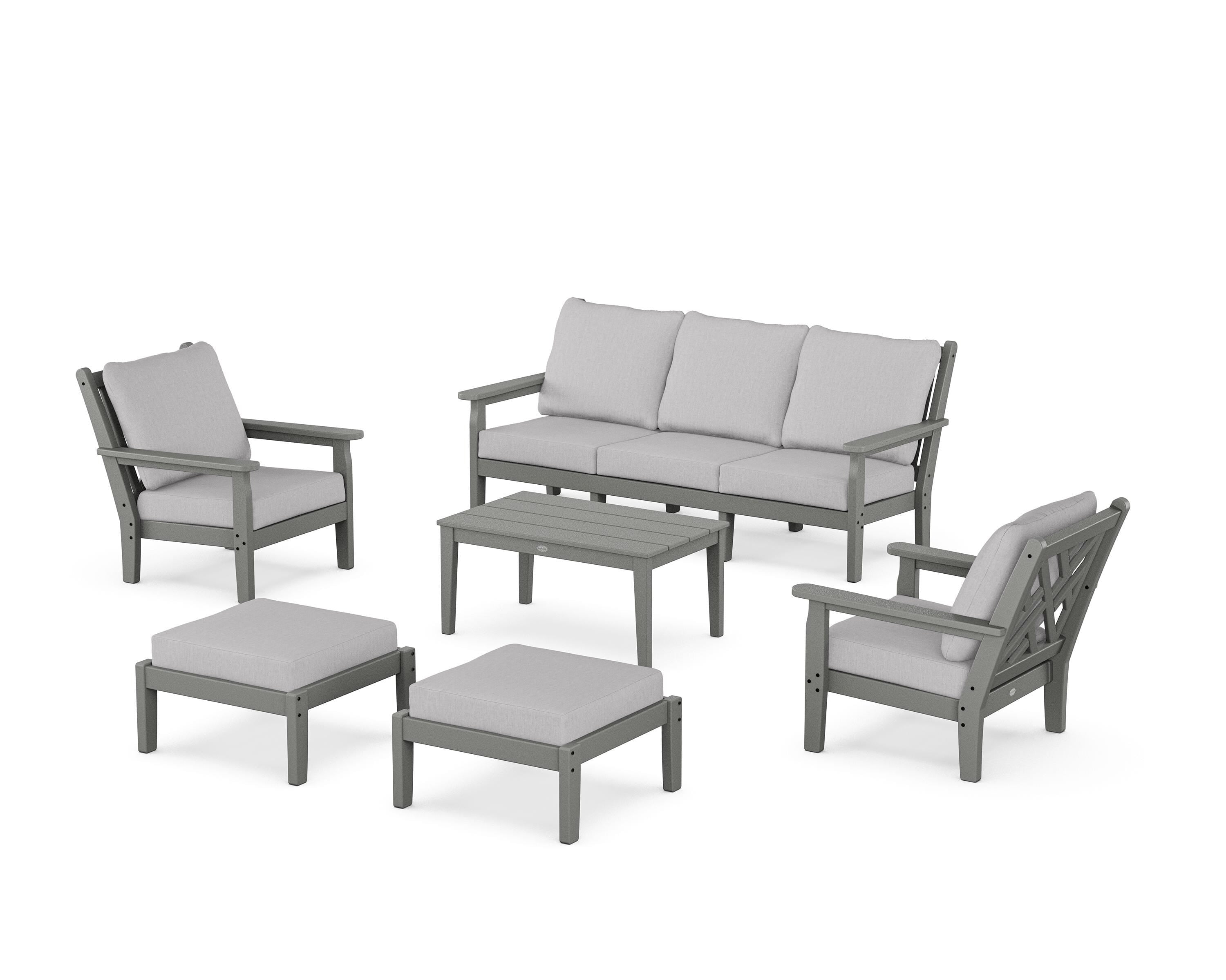 POLYWOOD Chippendale 6-Piece Lounge Sofa Set in Slate Grey / Granite