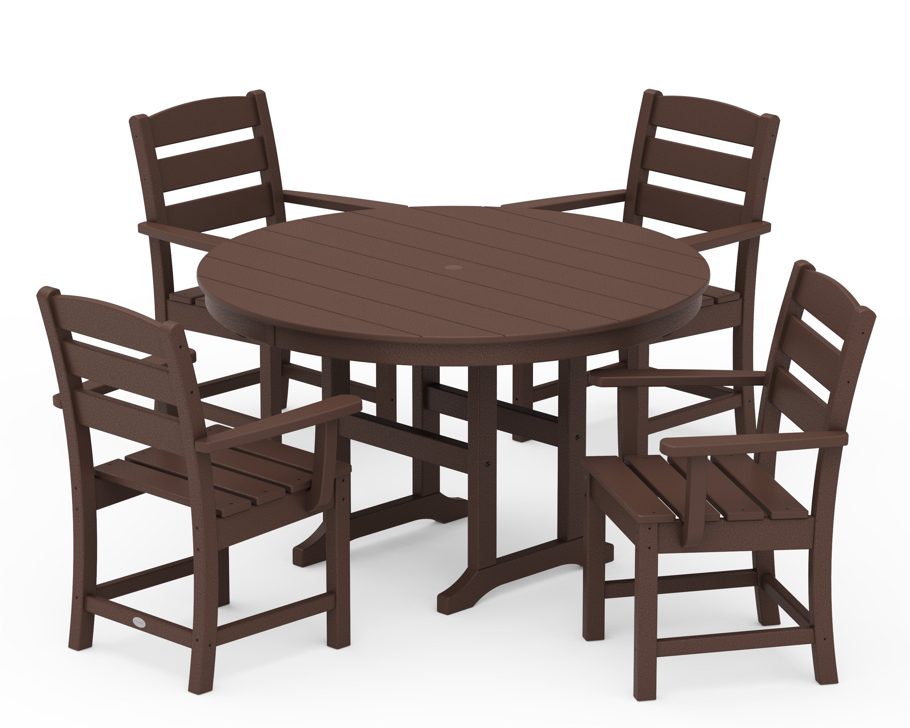 POLYWOOD Lakeside 5-Piece Round Farmhouse Dining Set in Mahogany