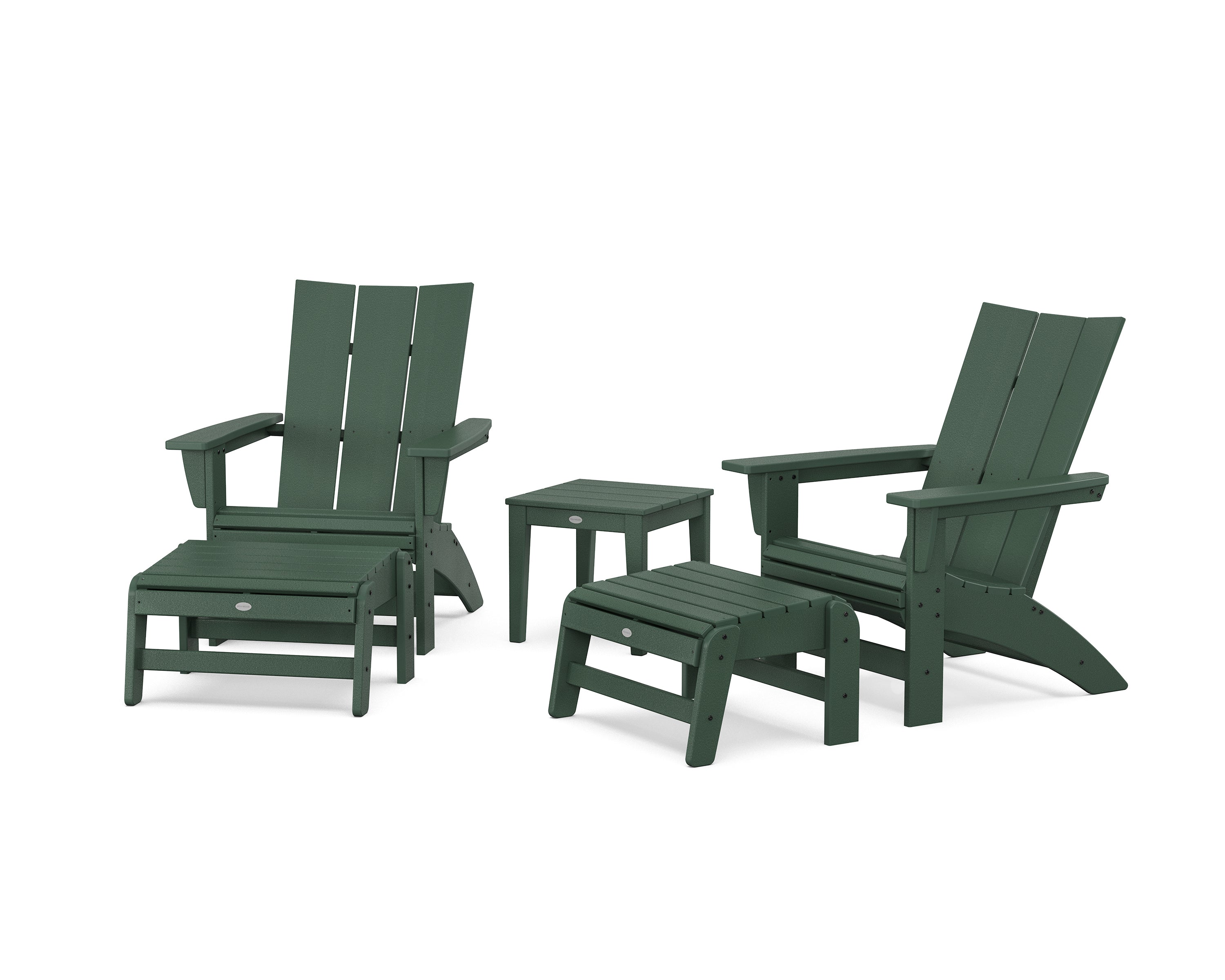 POLYWOOD 5-Piece Modern Grand Adirondack Set with Ottomans and Side Table in Green