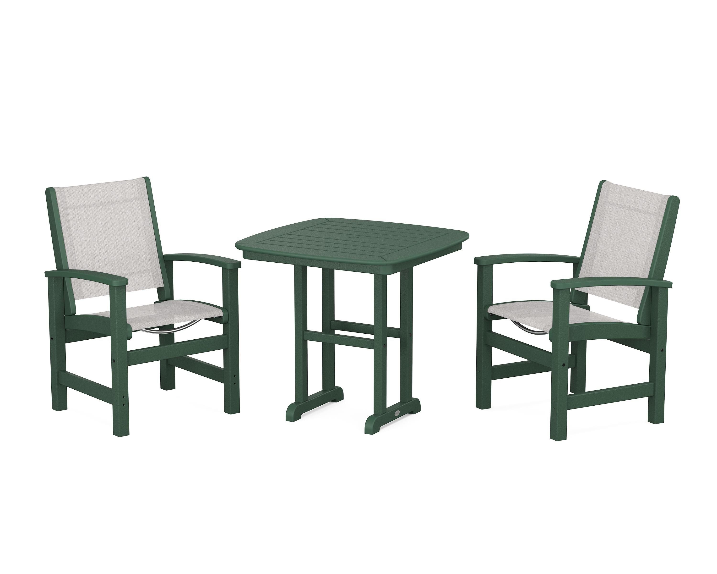 POLYWOOD Coastal 3-Piece Dining Set in Green / Parchment Sling