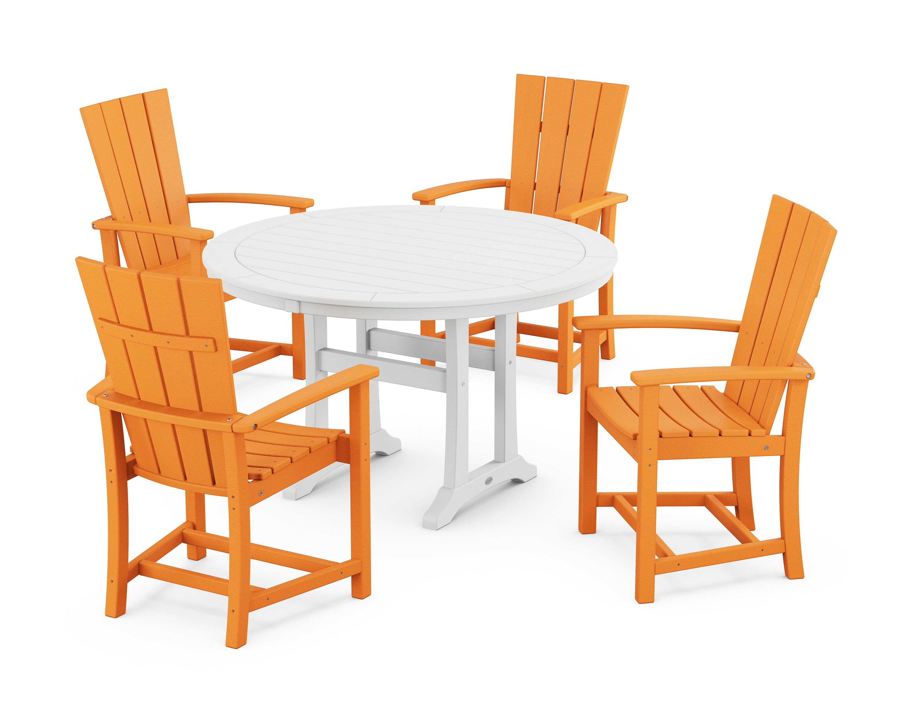 POLYWOOD® Quattro 5-Piece Round Dining Set with Trestle Legs in Tangerine / White