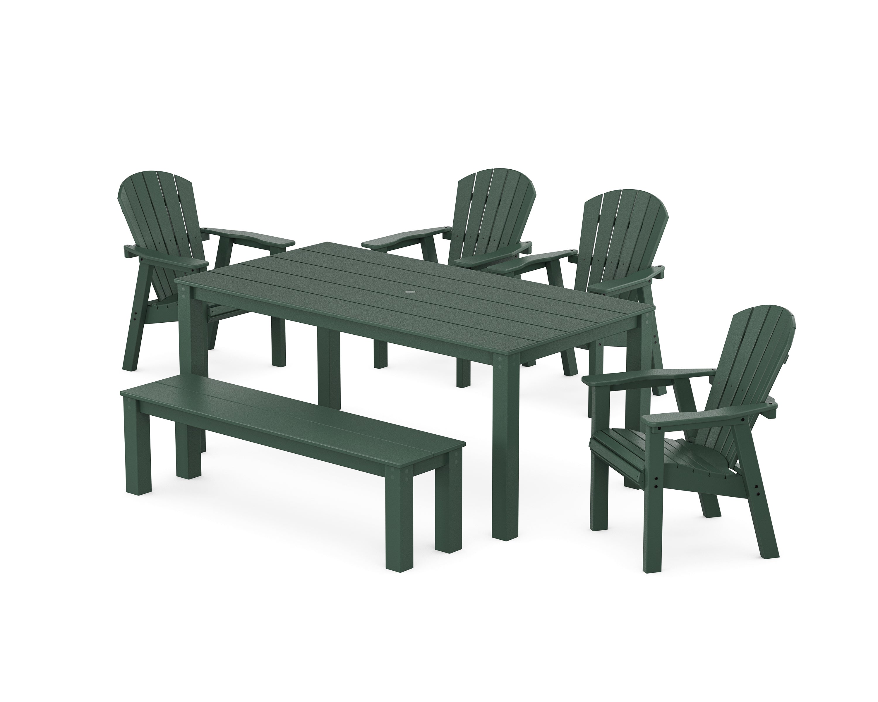 POLYWOOD Seashell 6-Piece Parsons Dining Set with Bench in Green