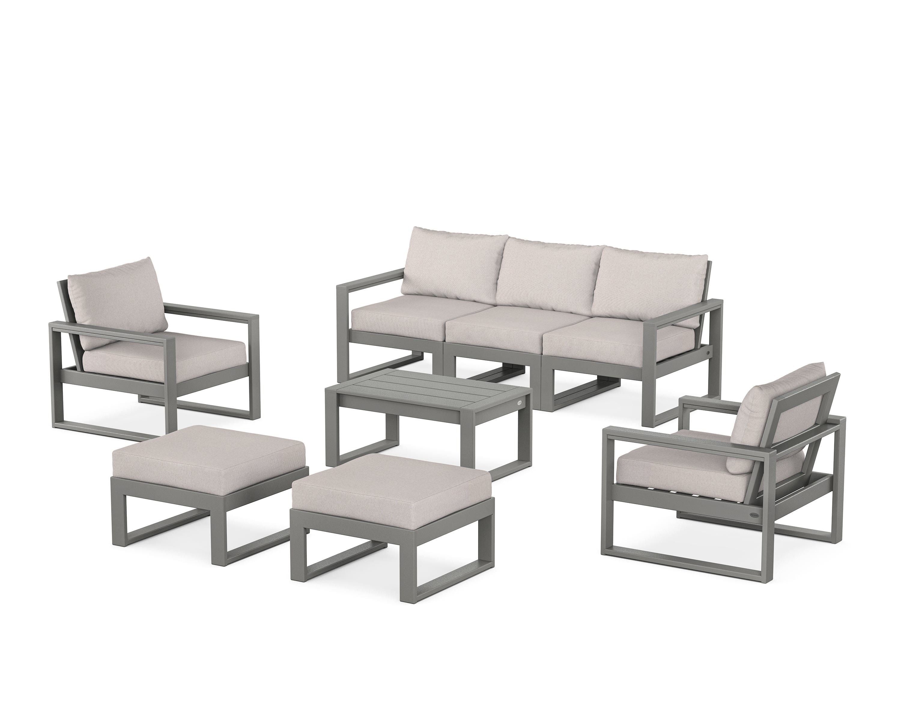POLYWOOD EDGE Sectional 8-Piece Lounge Sofa Set in Slate Grey / Dune Burlap
