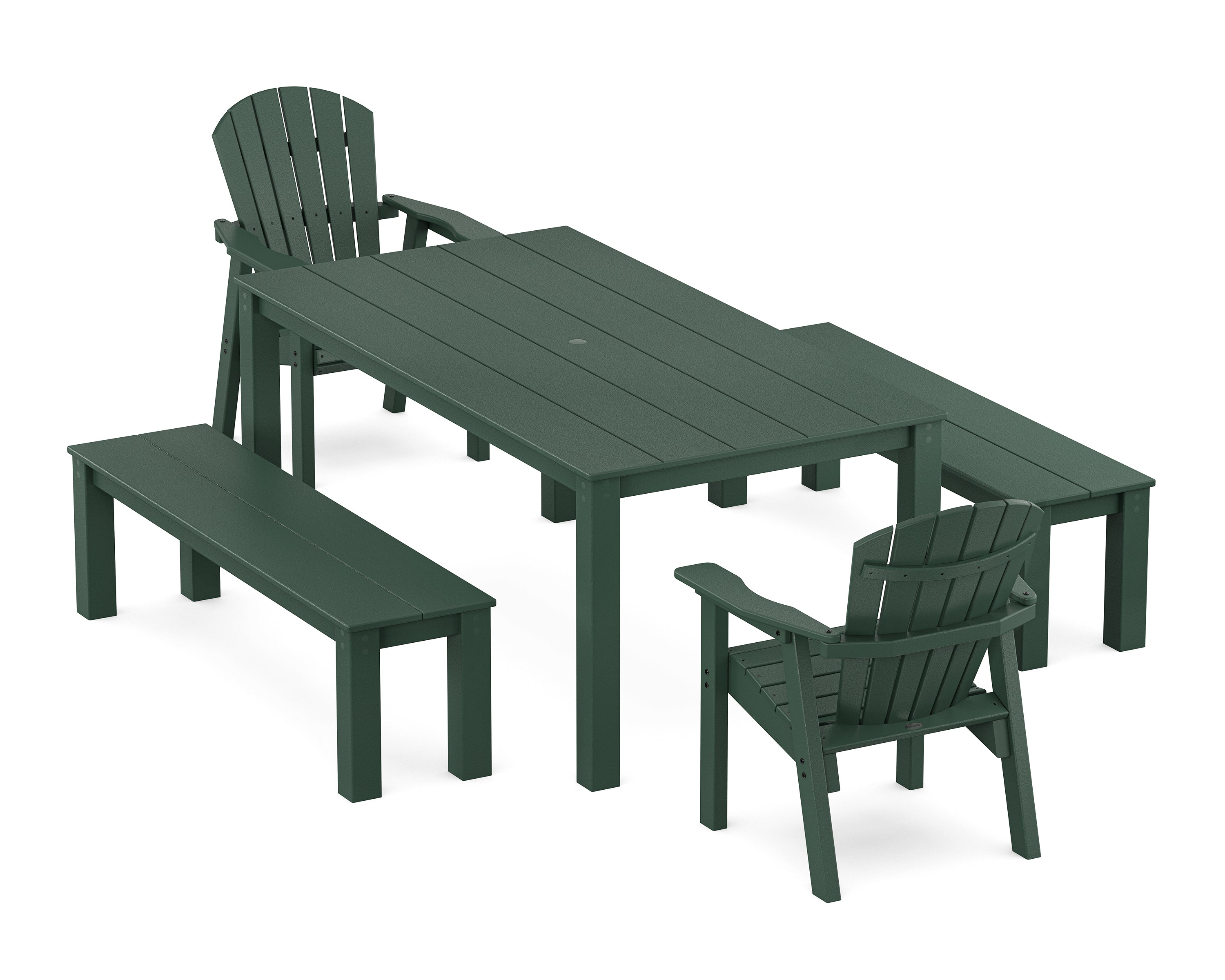 POLYWOOD Seashell 5-Piece Parsons Dining Set with Benches in Green