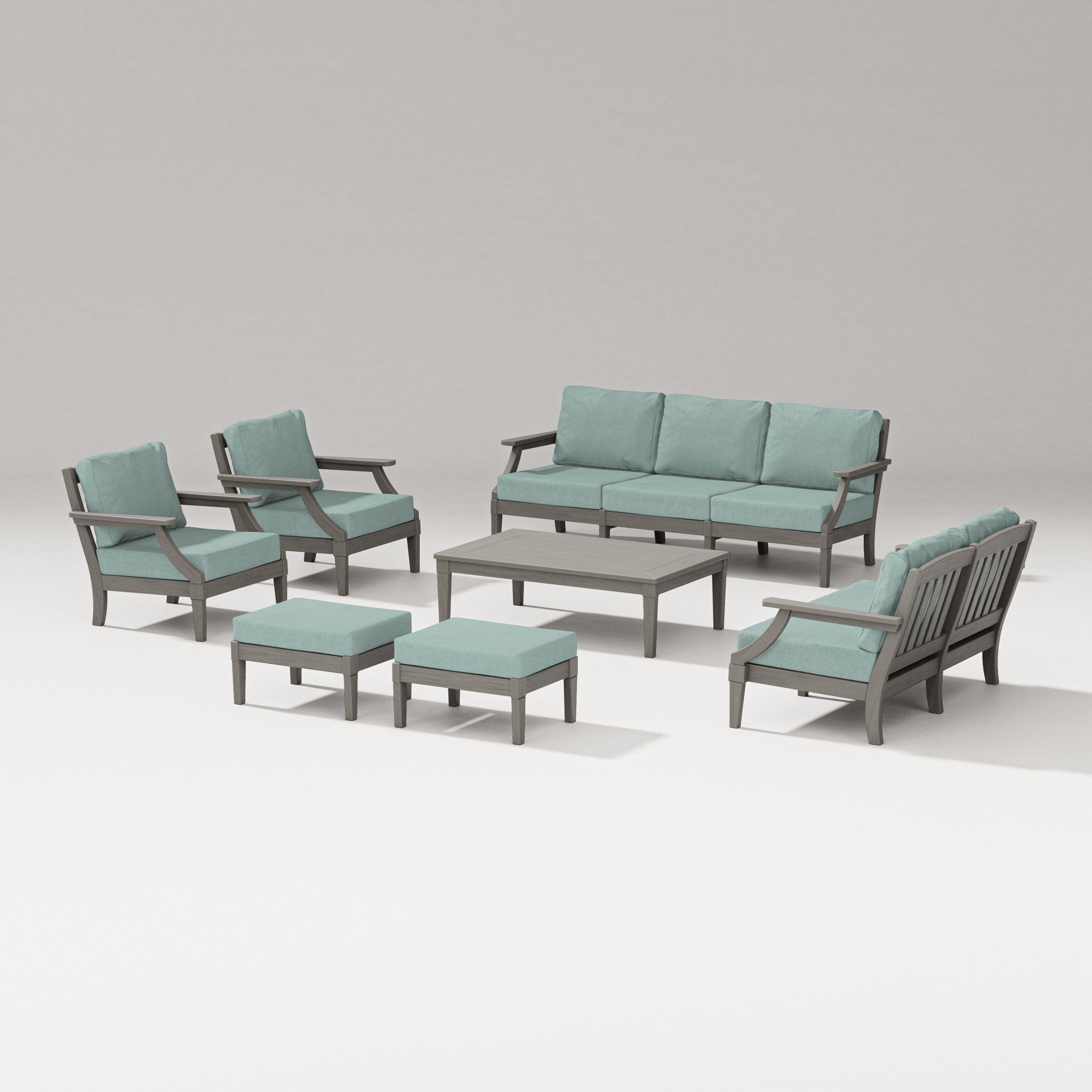 PW Designer Series Estate 7-Piece Lounge Sofa Set in Driftwood / Glacier Spa