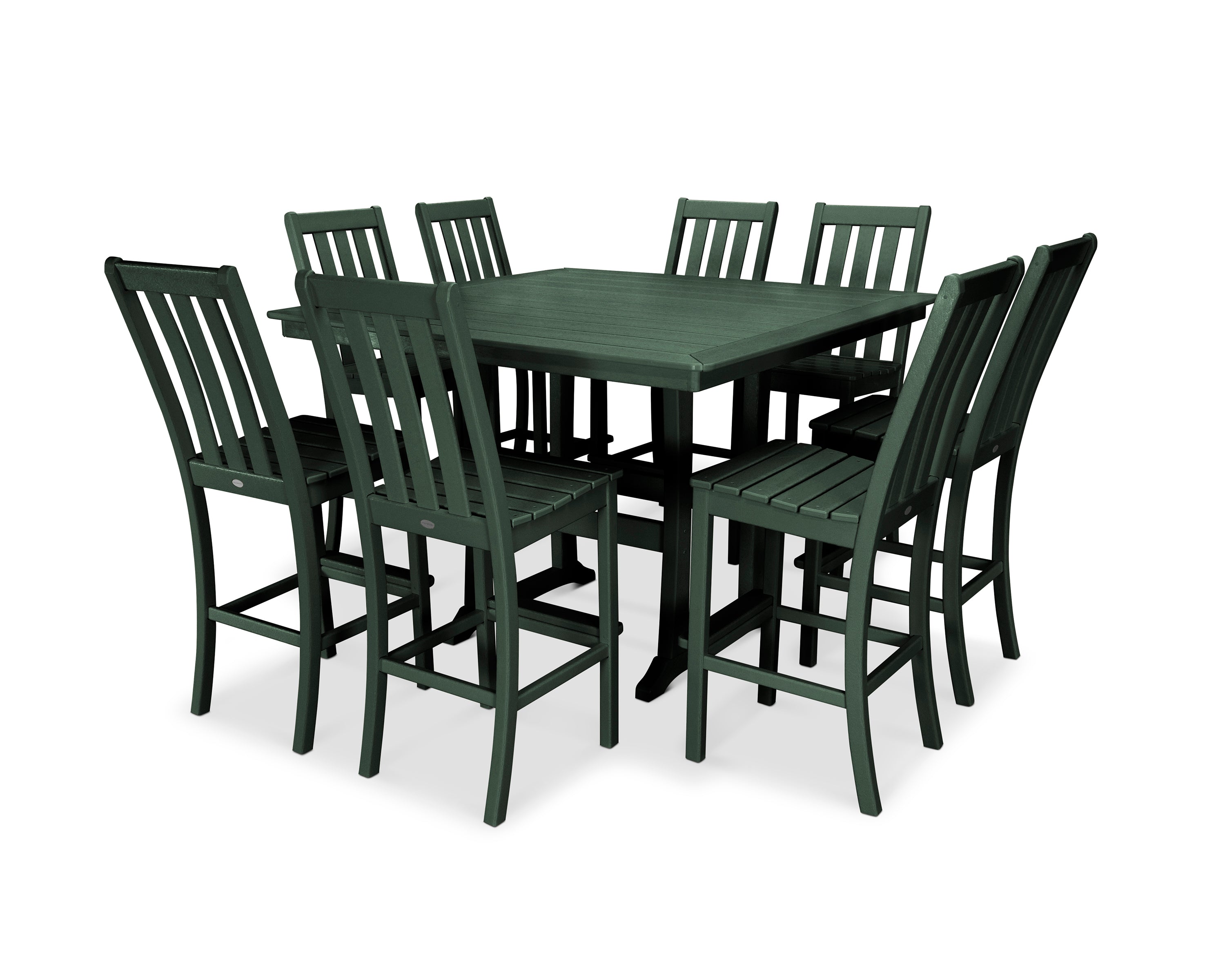 POLYWOOD Vineyard 9-Piece Nautical Trestle Bar Set in Green