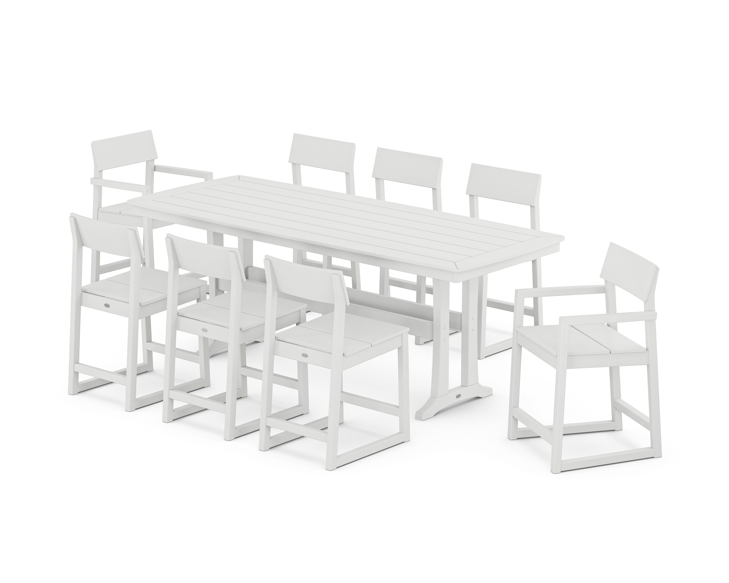 POLYWOOD EDGE 9-Piece Counter Set with Trestle Legs in White