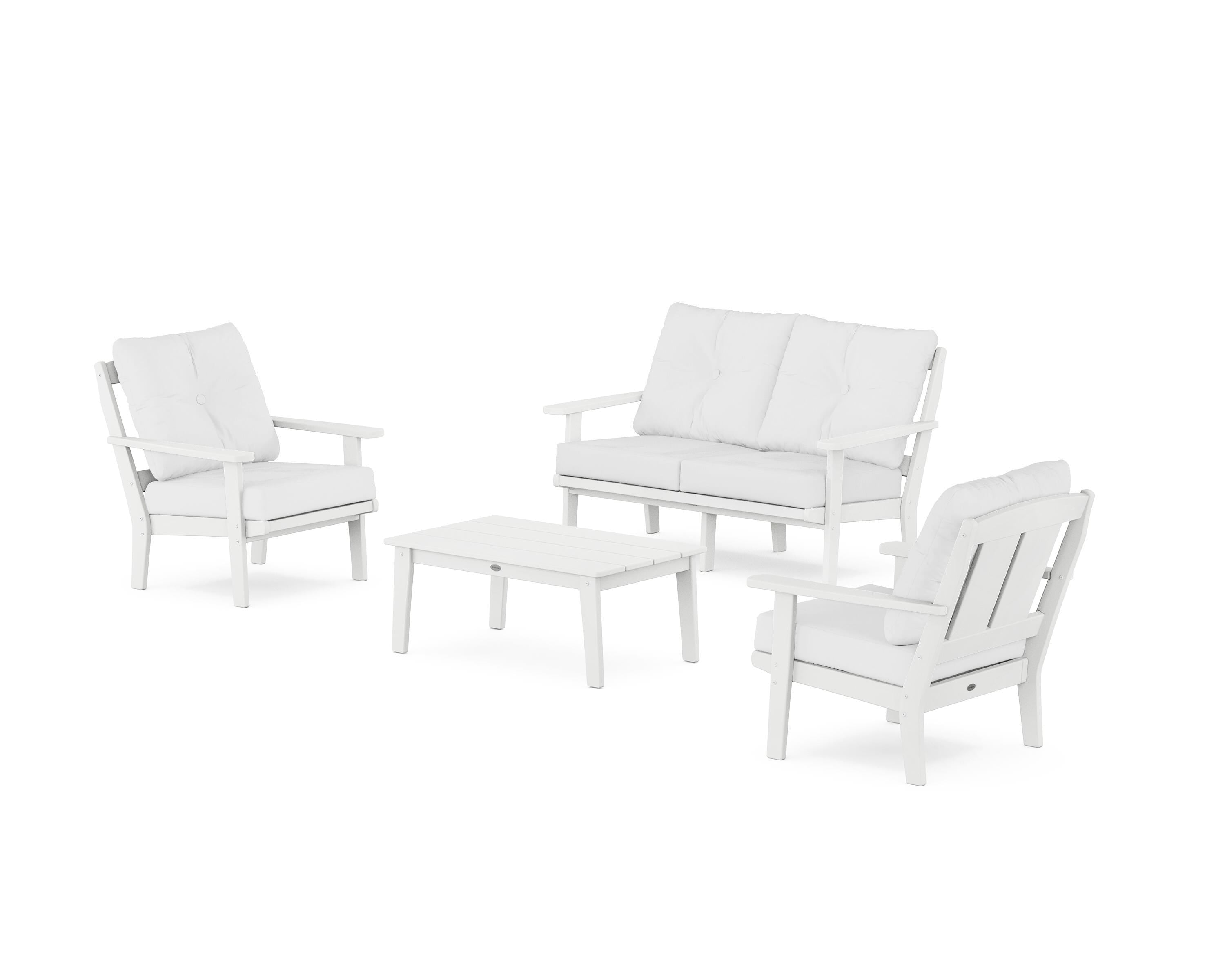 POLYWOOD Mission 4-Piece Deep Seating Set with Loveseat in White / Natural