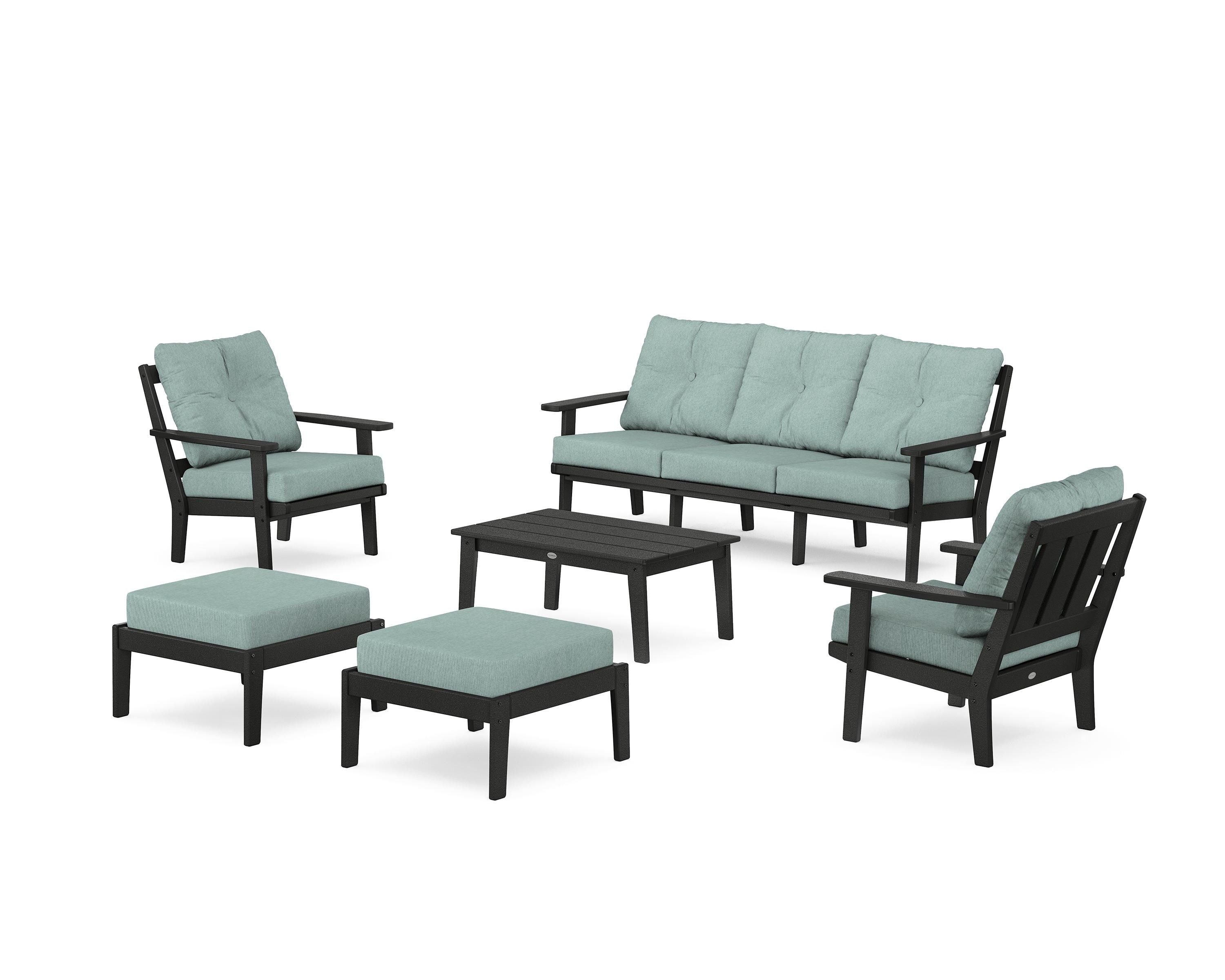 POLYWOOD Oxford 6-Piece Lounge Sofa Set in Black / Glacier Spa