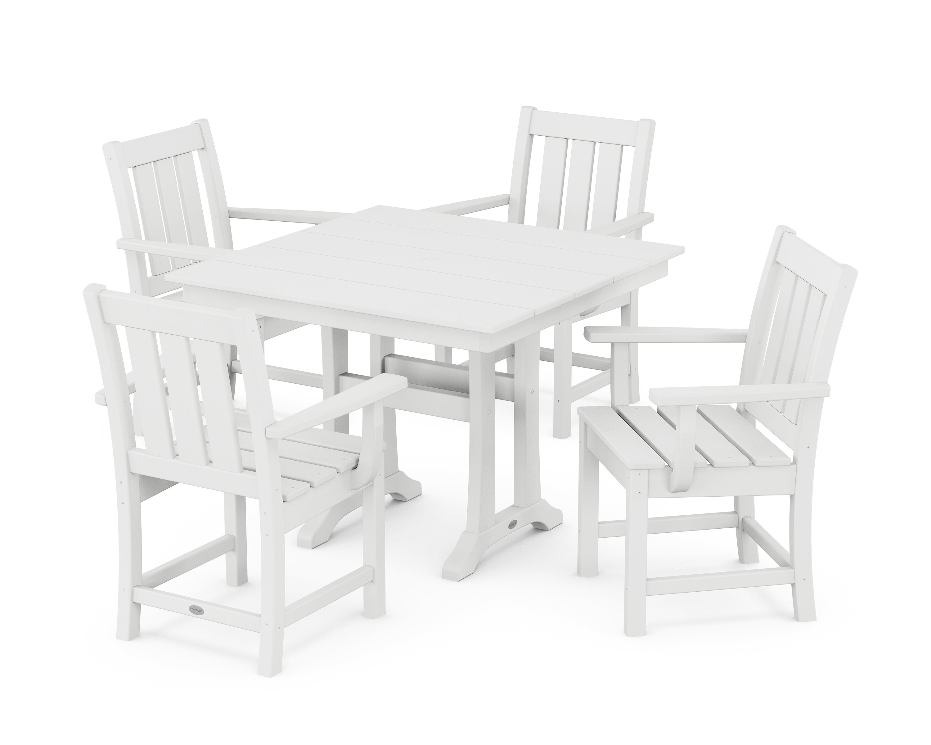 POLYWOOD Oxford 5-Piece Farmhouse Dining Set with Trestle Legs in White