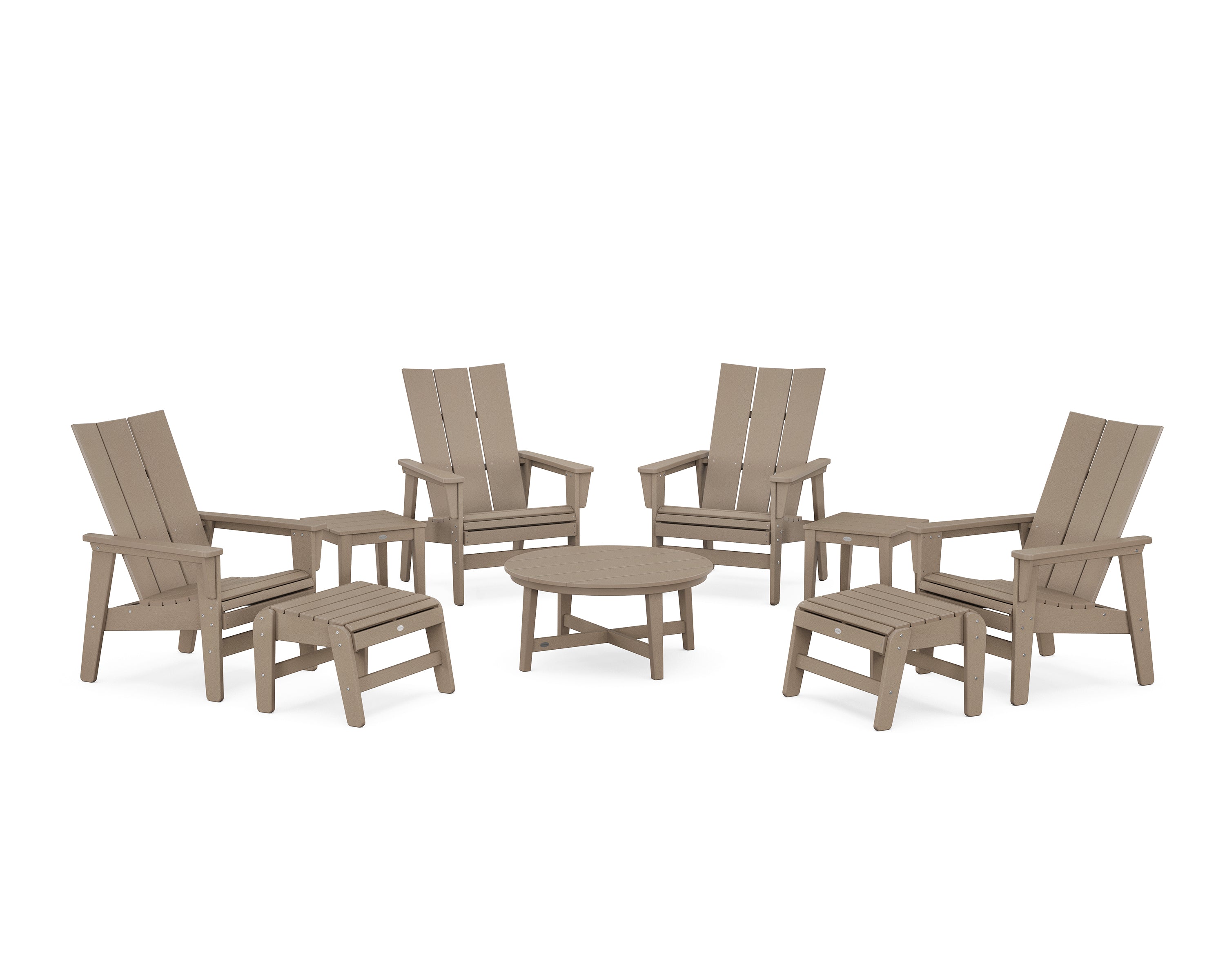 POLYWOOD® Modern Grand Upright Adirondack 9-Piece Conversation Set in Vintage Sahara