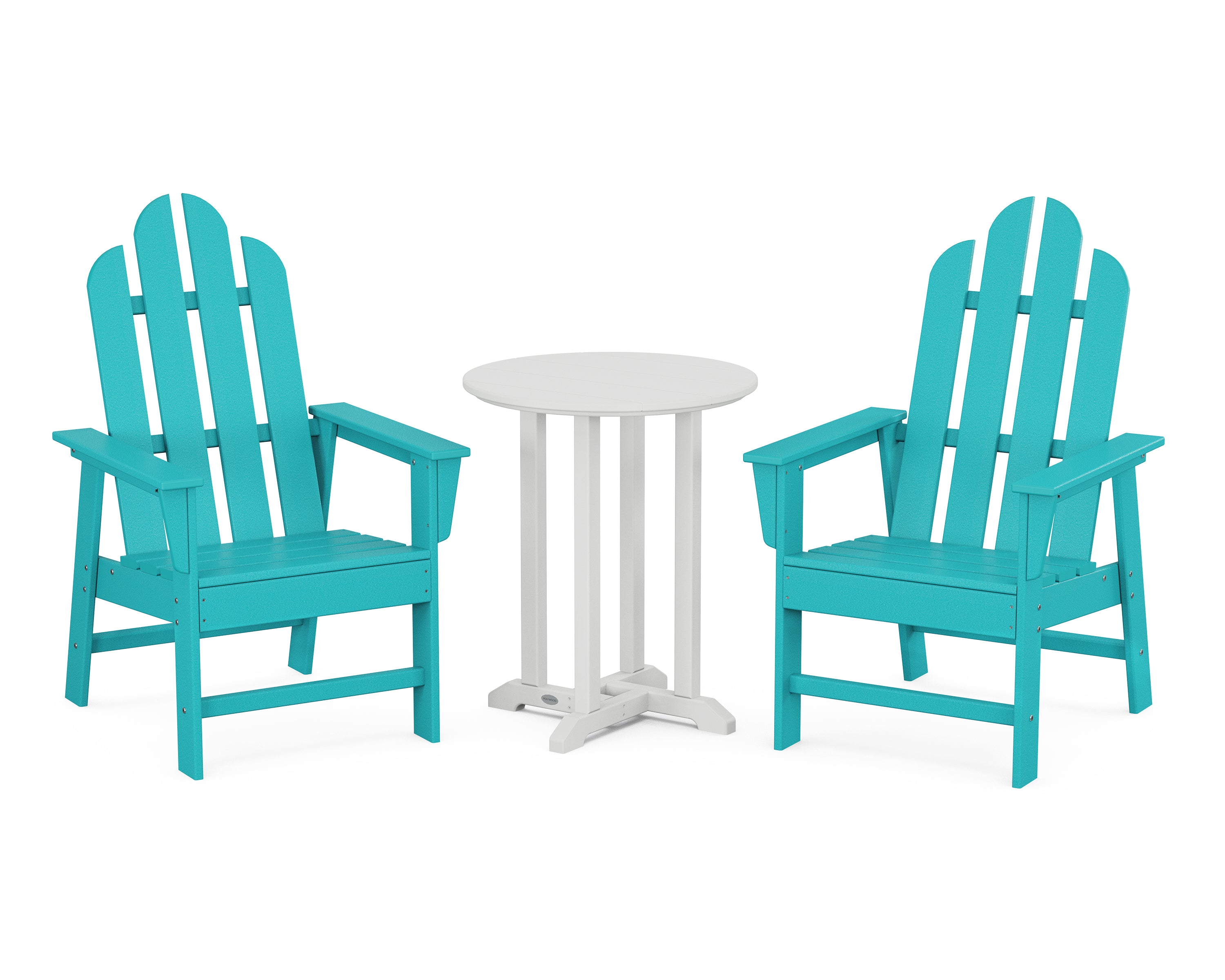 POLYWOOD Long Island 3-Piece Round Bistro Dining Set in Aruba / White