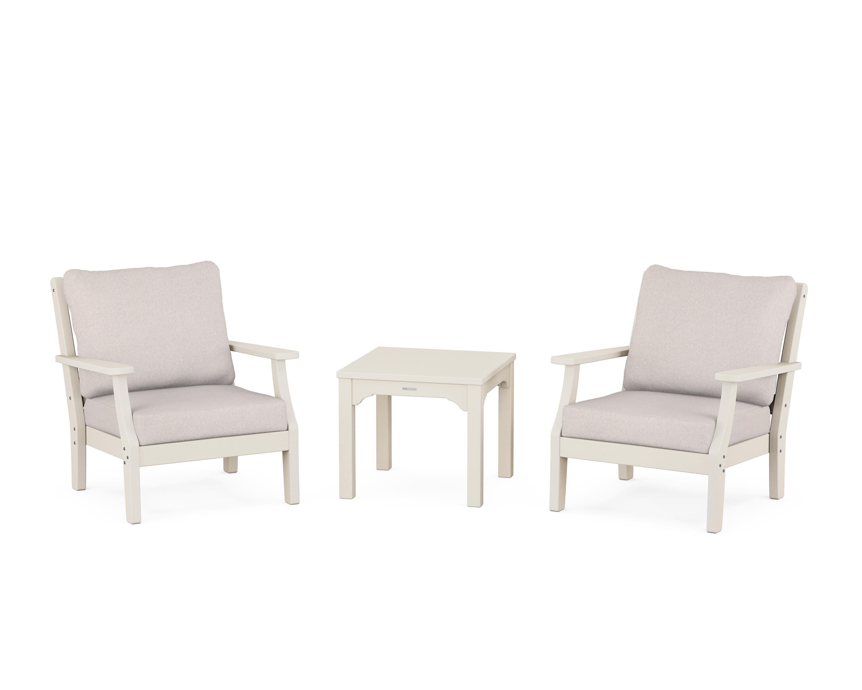 Martha Stewart by POLYWOOD Chinoiserie 3-Piece Deep Seating Set in Sand / Dune Burlap